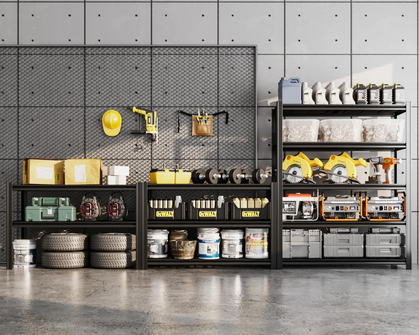 5 Tier Metal Shelving Unit 84" H x 48" W x 24" D, 3000LBS Adjustable Garage Shelves, Heavy Duty Storage Shelves for Warehouse, Basement, Kitchen, Pantry, Living Room, Black