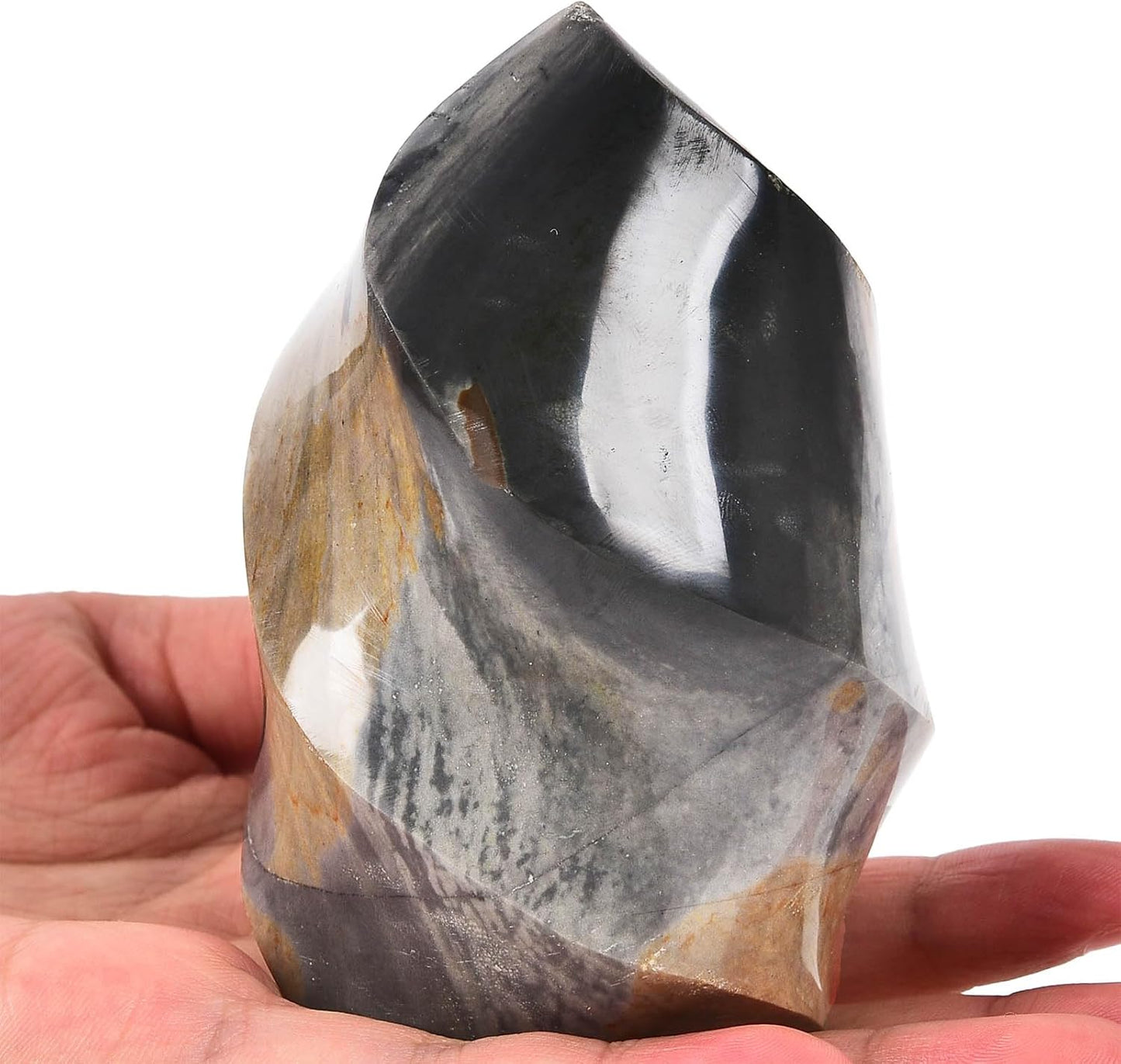 AMOYSTONE Polychrome Jasper Flame Shaped Stone Towers Obelisk Natural Healing Crystal Quartz Reiki Energy Decoration Home Office Decor 1.5-2.2LBS