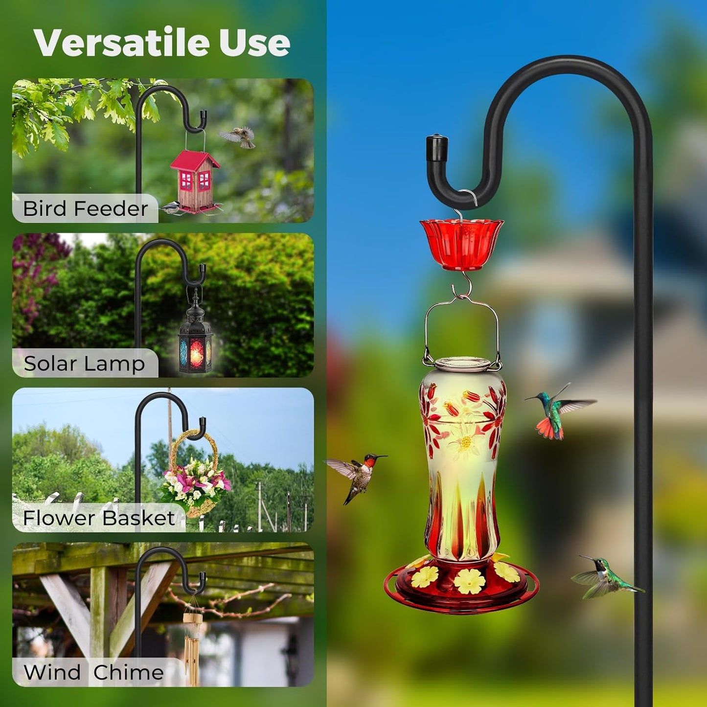 Kingsyard Adjustable Shepherd Hooks for Outdoor - 76 INCH Heavy Duty Bird Feeder Pole with 5 Prong Base, Hummingbird Feeder Stand, Garden Plant Baskets, Weddings Decor, Solar Light Lanterns