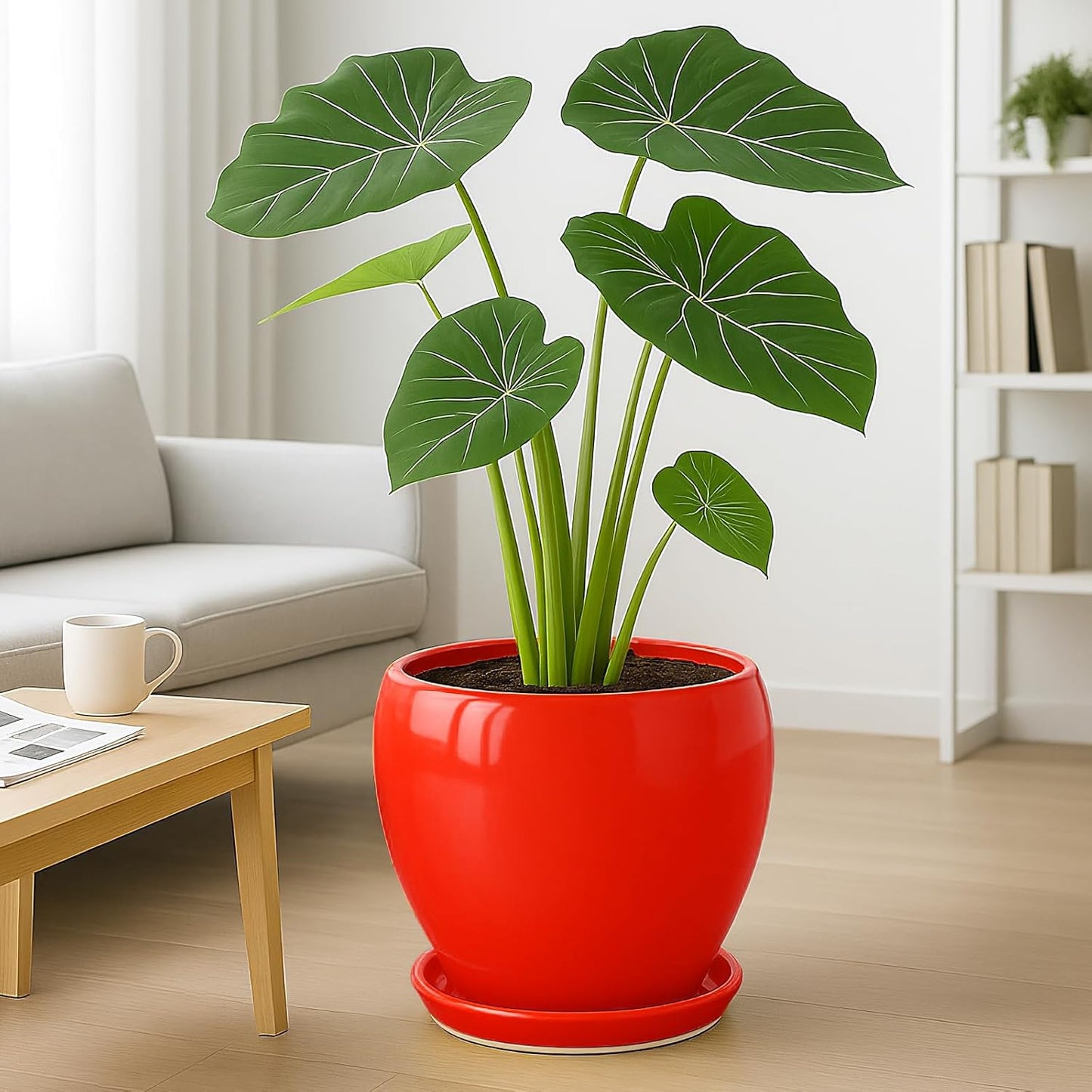 Deep Dream 10 Inch Plant Pot- Ceramic Planter Pot Round Plant Pots for Indoor Plants Outdoor Large Flower Pot with Drainage Holes & Trays, Red