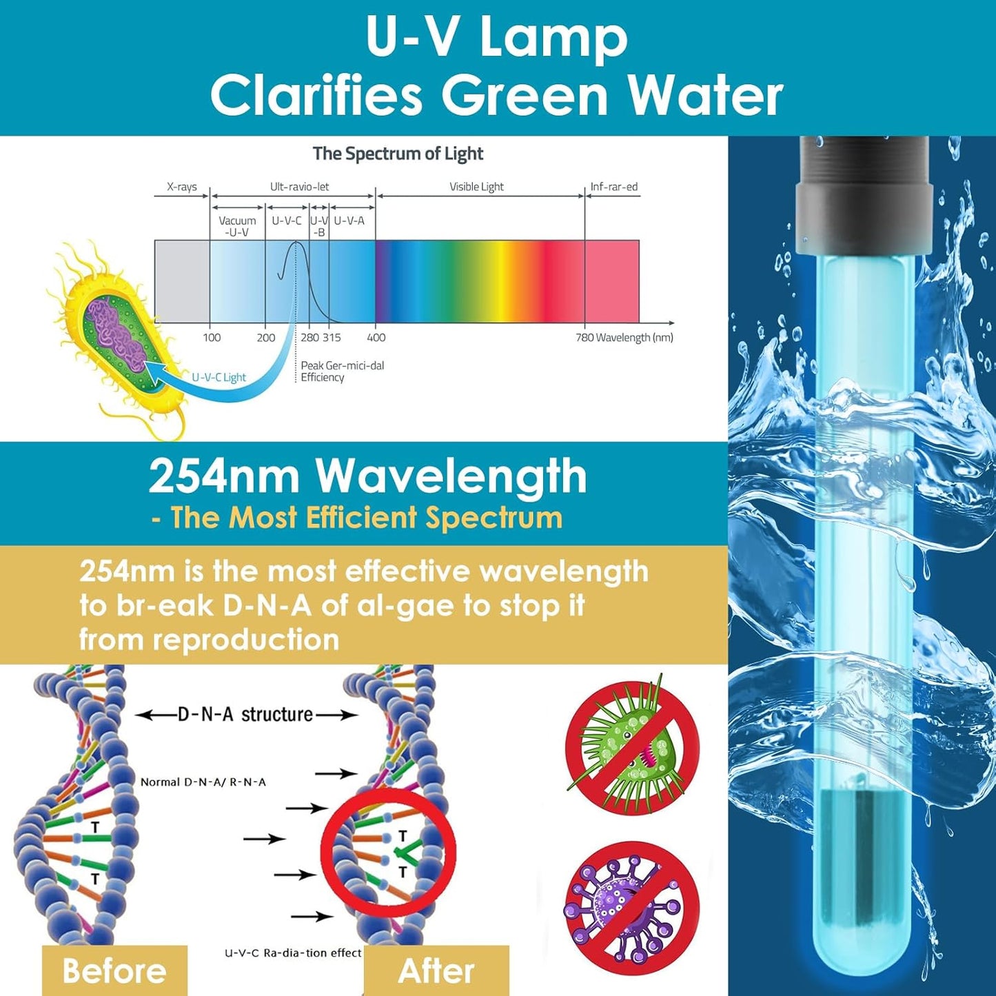 AquaMiracle All-in-1 Pond Fountain Kit 850GPH with 3-Spray Patterns Pond Filters System for Outdoor Ponds with Auto-Color LED & U - V Light to Clean Green Water Fountain Pump for 500-750 Gallon Ponds