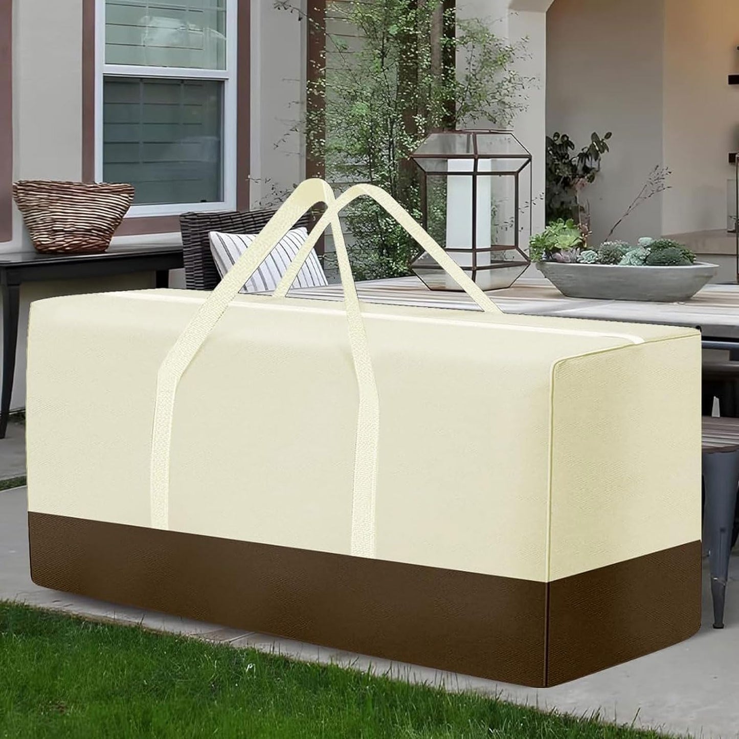 Extra Large Patio Outdoor Waterproof Cushion Storage Bag, Outdoor Cushion Furniture Storage Bag with Handles and Zippered 68 x 30 x 20 Inch, Beige