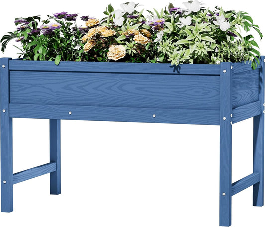 HDPE Raised Garden Bed with Legs, Outdoor Weather-Resistant Elevated Planter Box Stand for Seeds, Herbs, Flowers, Vegetables (Navy Blue)