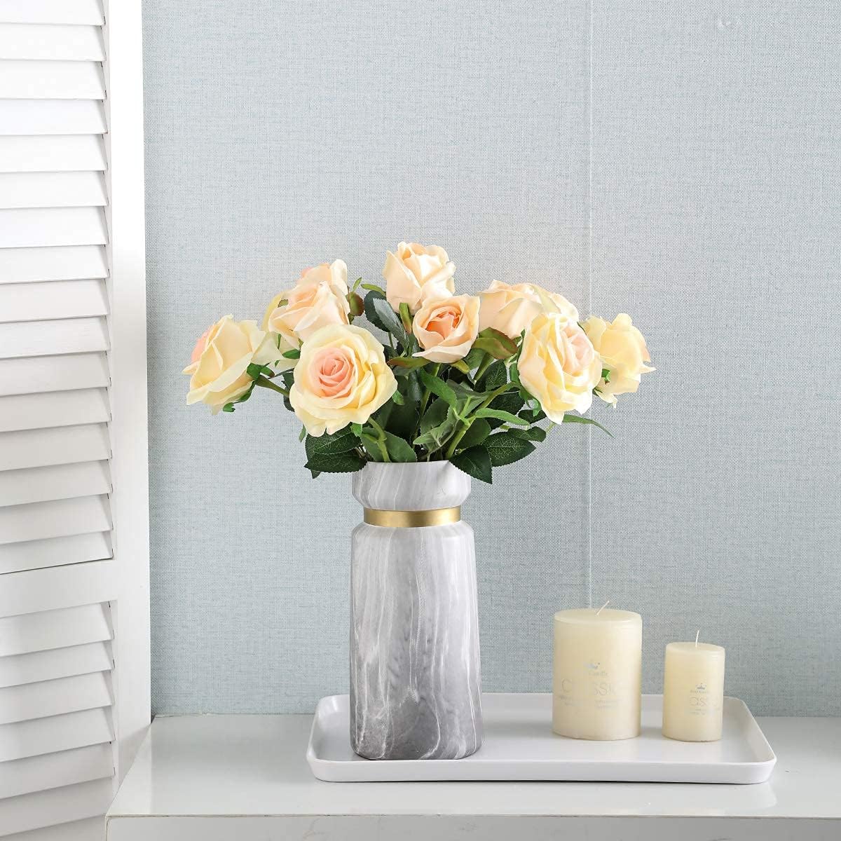 Hawesome FLORRALIA 12PCS Artificial Silk Flowers Realistic Roses Bouquet Long Stem for Home Wedding Decoration Party (Champagne 1)