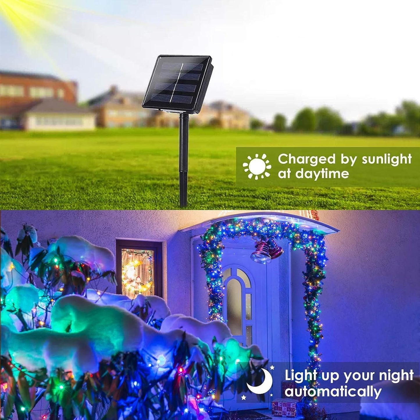 Solar String Lights Outdoor, 2 Pack Total 80FT 200 LED Solar Christmas Twinkle Lights Outside Waterproof Copper Wire 8 Modes Solar Fairy Lights for Garden Tree Party Patio Christmas Decor (Multicolor)