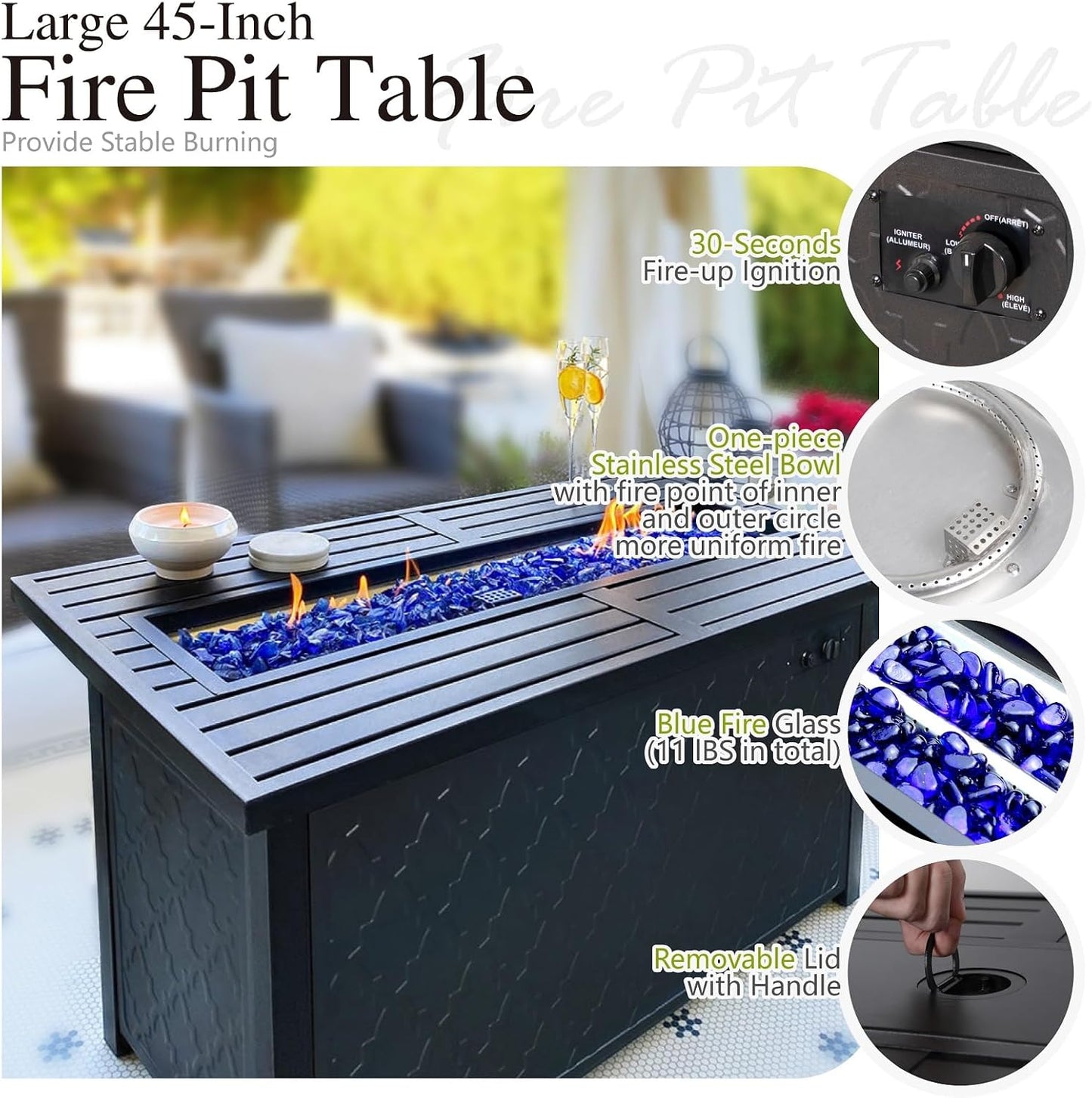 Sophia & William 4 Piece Outdoor Patio Furniture Set, 5 Seats Patio Conversation Sets Clearance with 45" Gas Fire Pit Table x 1, 3-seat Sofa x 1, Rocking Chair x 2 for Porch Lawn, Beige