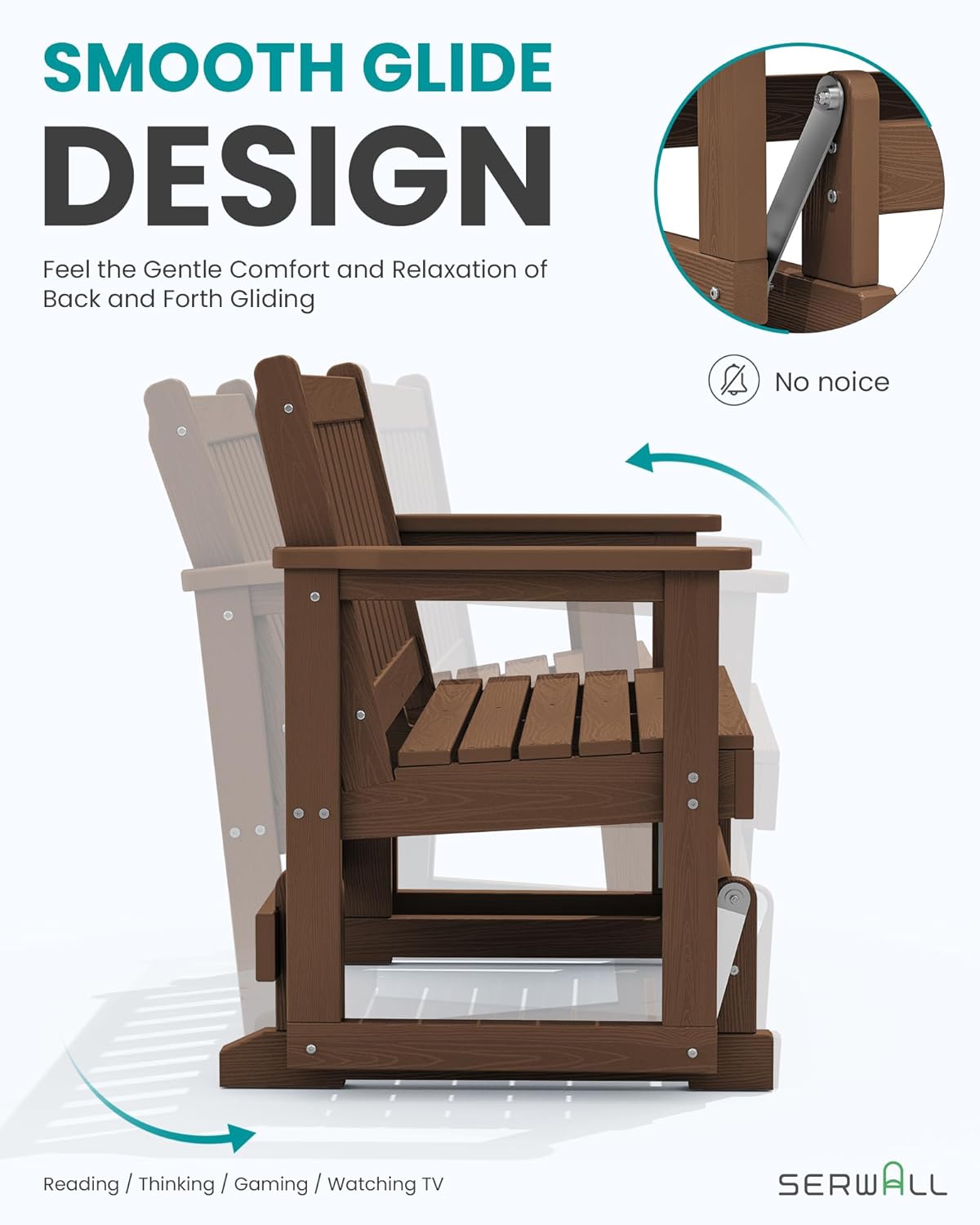 SERWALL Outdoor Glider Bench Set of 2, HDPE Weather-Resistant Swinging Bench for Backyard Garden Porch, Brown