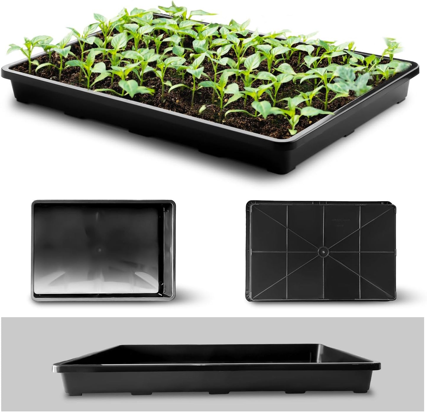 5 Pack Nursery Potting Tray, Carrying and Holding Plant Tray for Seeds Starting Pot, Collecting Drainage Water(Black)