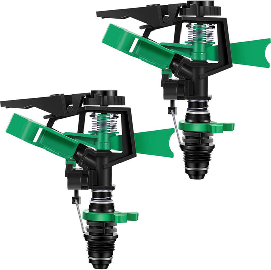 1/2 Inch Plastic Impact Sprinklers Adjustable 0 Degree to 360 Degree Pattern Plastic Sprinkler Head for Garden Watering Supplies (2 Pieces)