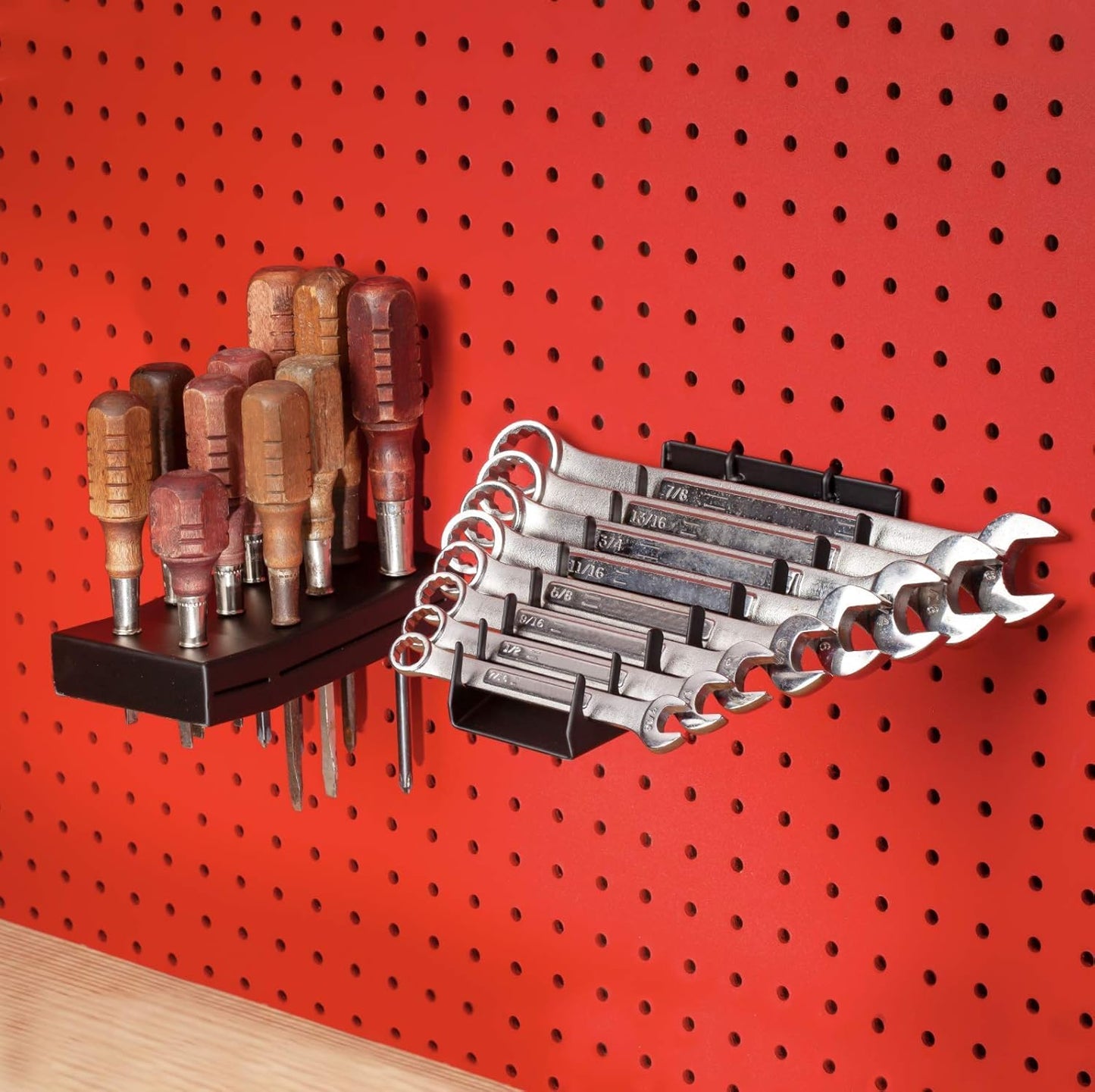 Heavy Duty Black Pegboard Accessories - Screwdriver and Wrench Holder Set for Organizing Tools