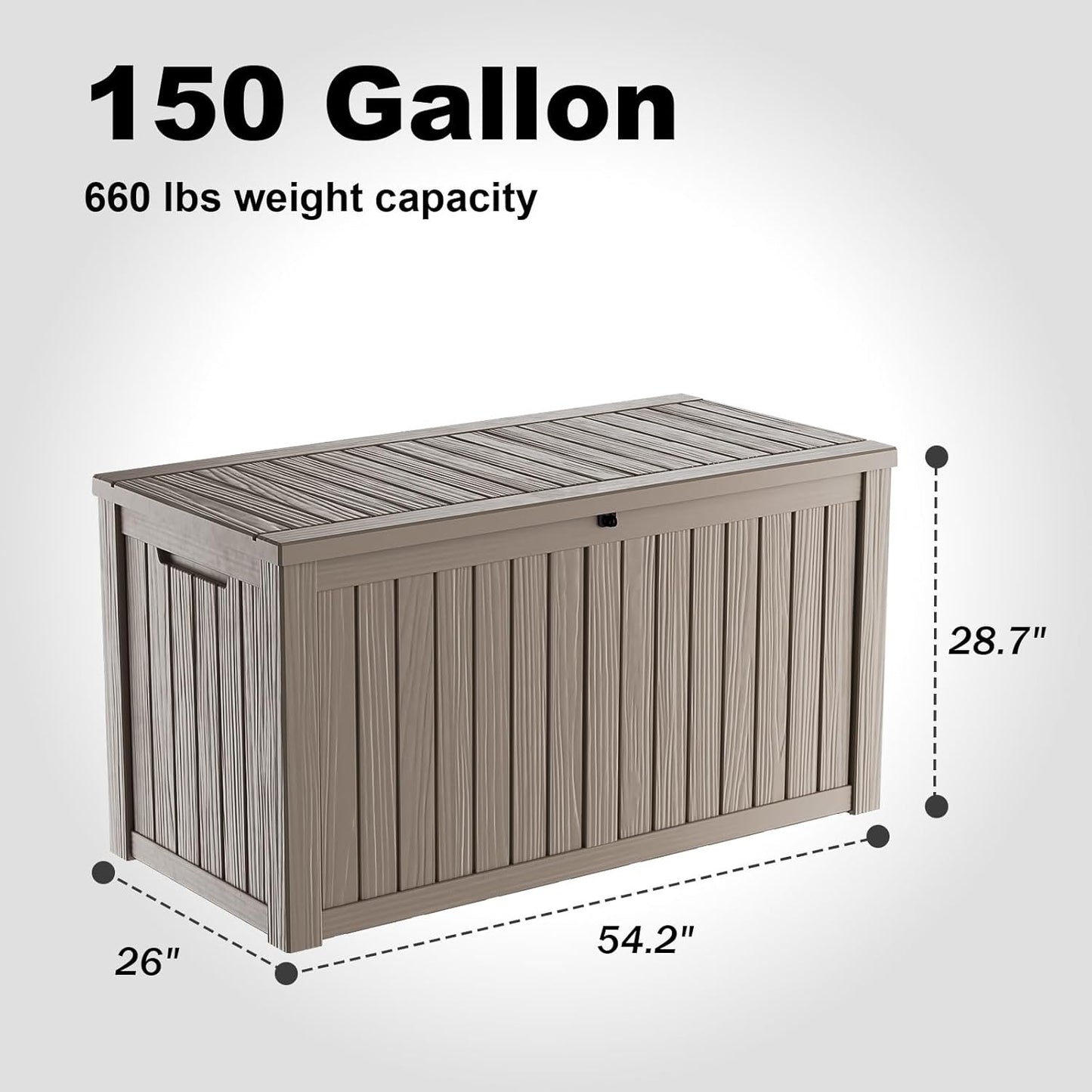 150 Gallon Deck Box,Resin Outdoor Storage Box with Lockable for Patio Furniture, Pool Accessories, Garden Tools Waterproof Outside Storage Box, Grey