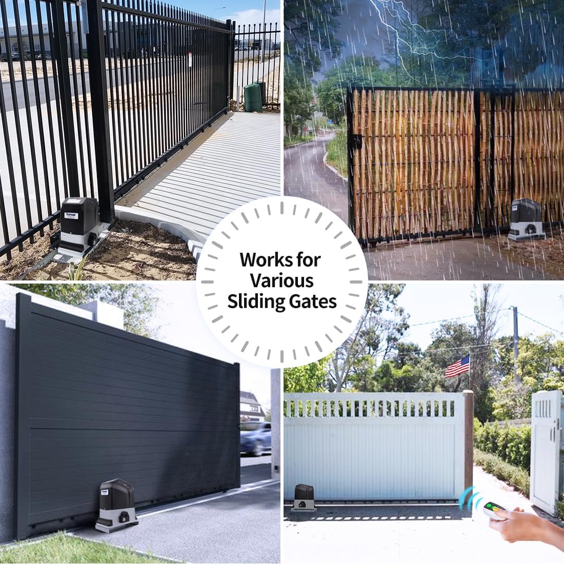 TOPENS RK1200T Automatic Sliding Gate Opener Rack Drive Electric Gate Motor for Heavy Driveway Slide Gates Up to 3400 Pounds, Security Gate Operator AC Powered with Nylon Gear Rack and Remote Control