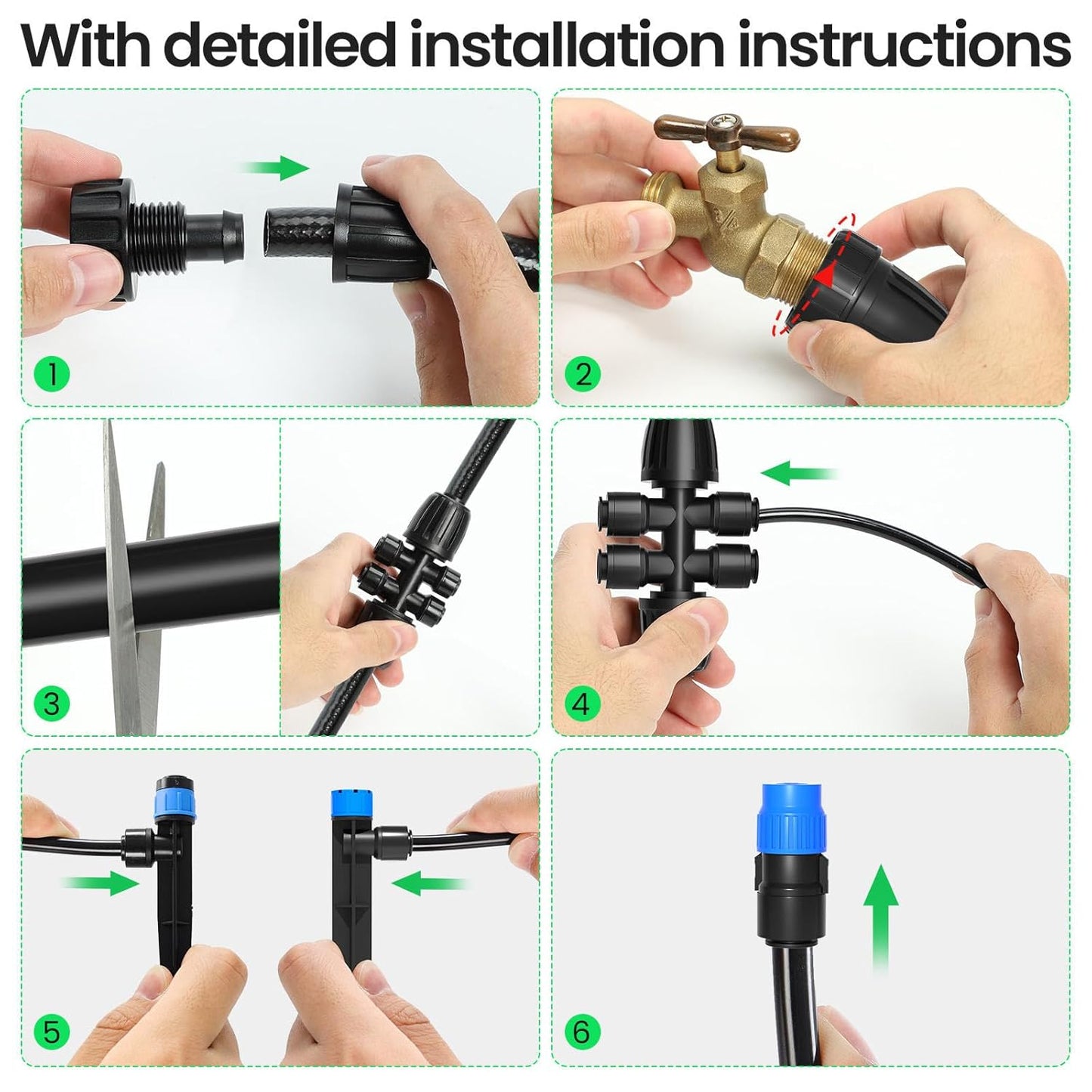 124.6FT Drip Irrigation System Kits Automatic Garden Watering Sprinkler with 1/2 &1/4 inch Tubing Hose Patio Misting Plant Irrigation Water Equipment Quick Connector for Greenhouse Flower Beds Lawn