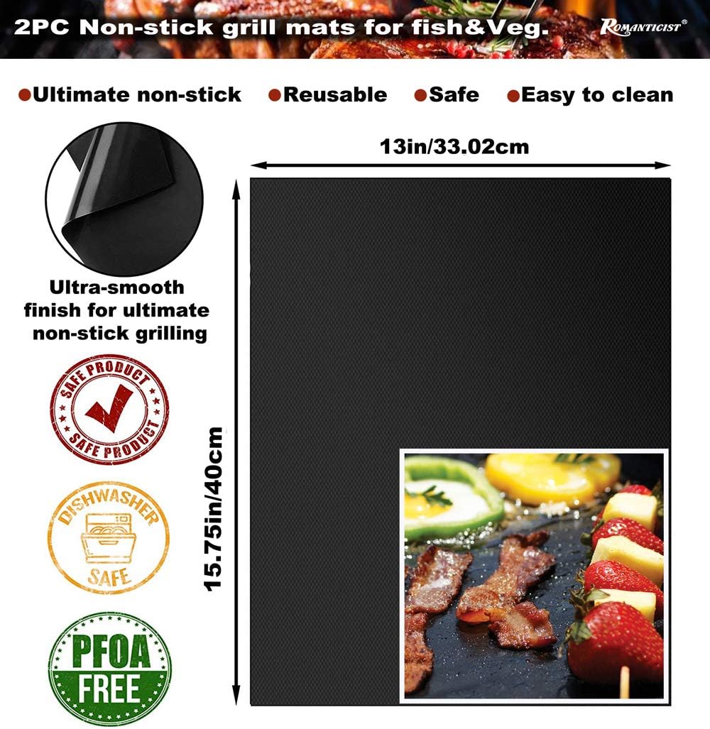 ROMANTICIST 23pcs Must-Have BBQ Grill Accessories Set with Thermometer in Case - Stainless Steel Barbecue Tool Set with 2 Grill Mats for Backyard Outdoor Camping - Father's Day Best Barbecue Gift