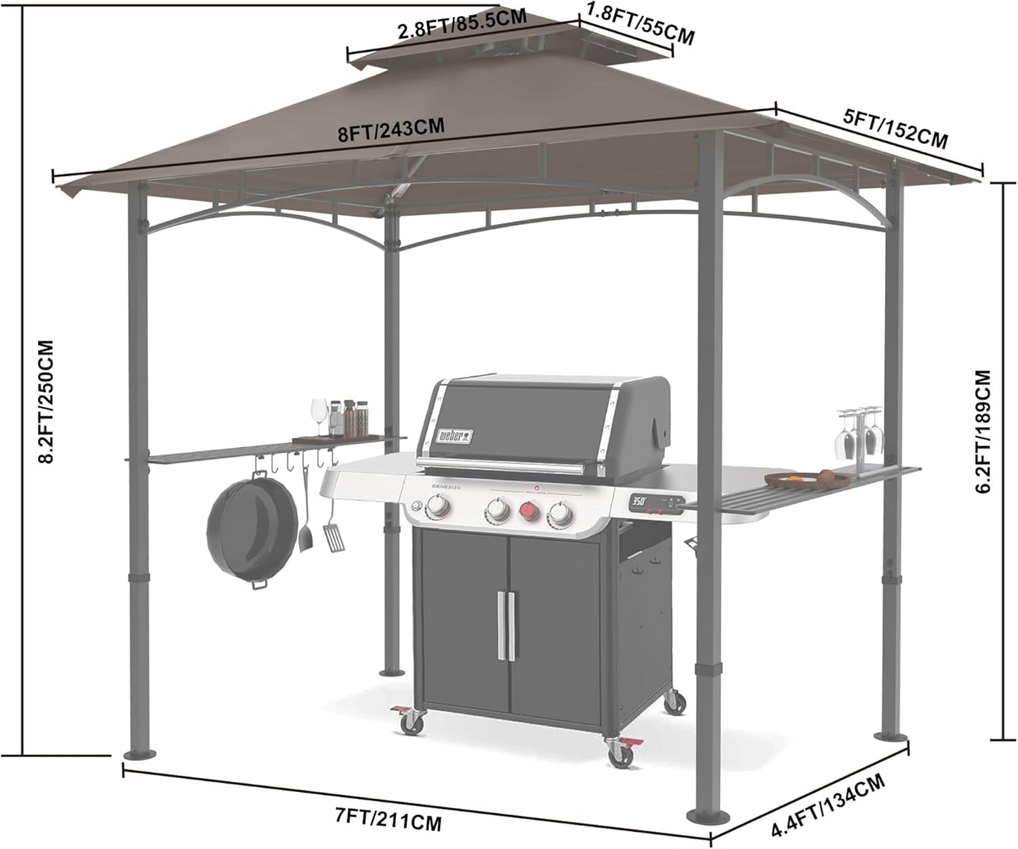 MASTERCANOPY 8 x 5 Grill Gazebo Outdoor BBQ Gazebo Canopy with 2 LED Lights (Brown)