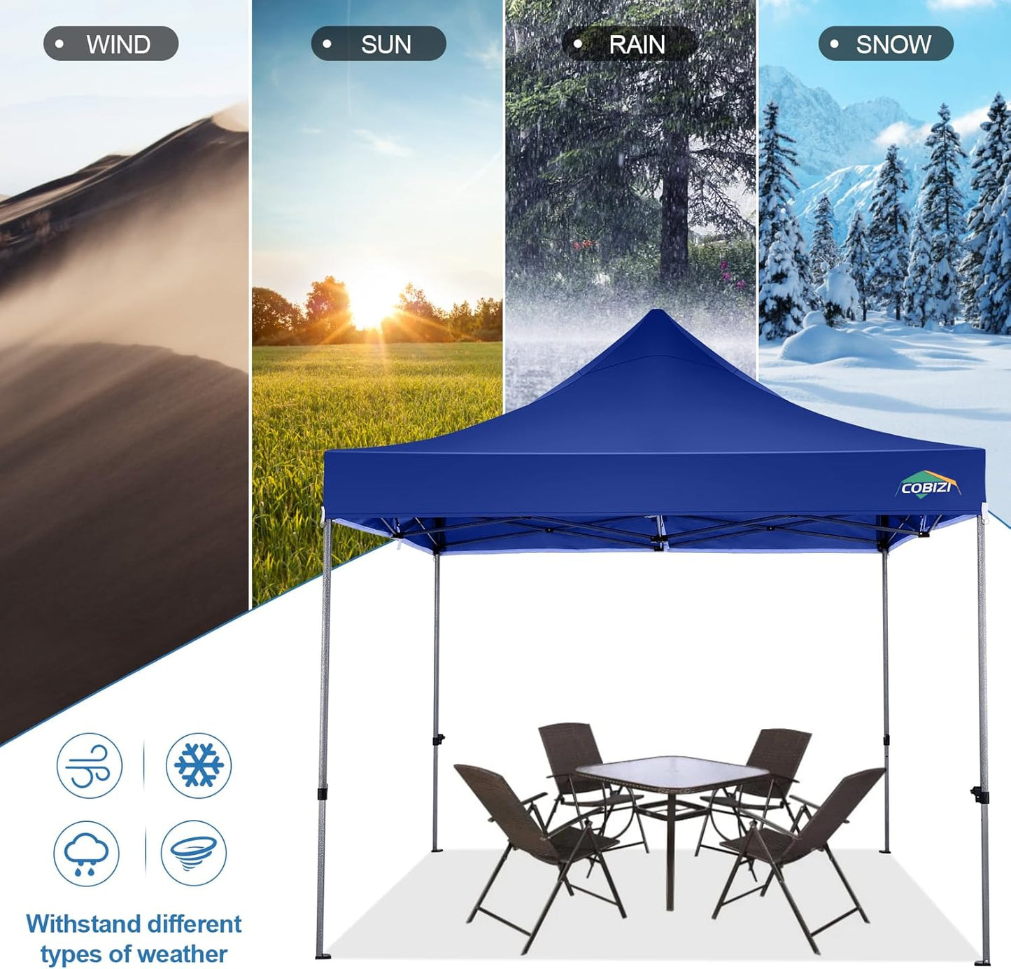 COBIZI 10x10 Pop Up Canopy Tent 10x10 Easy up Canopy, Heavy Duty Outdoor Canopy UPF 50+ All Weather Waterproof Instant Party Tents for Parties Gazebo with Handbag, Navy Blue(Windproof Upgraded)