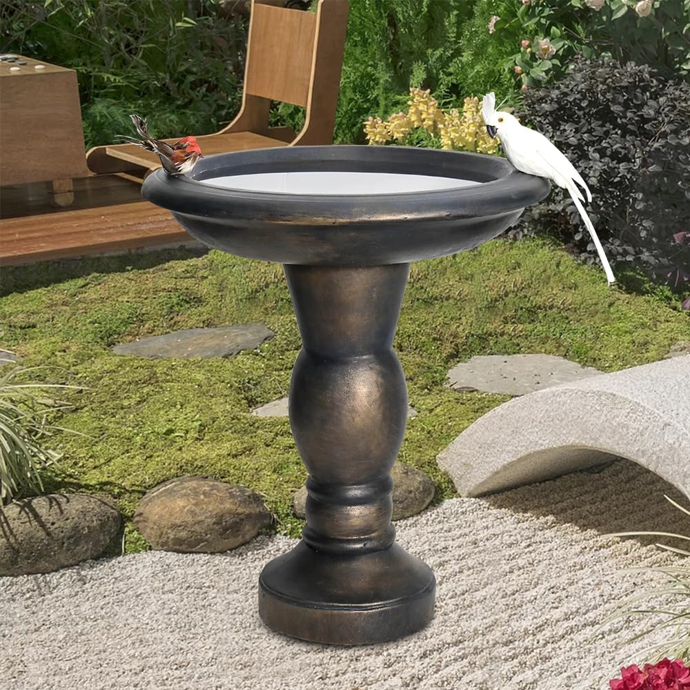 SKYFIRE 22-Inch Fibre Reinforced Concrete Pedestal Floor Fountain and Bird Bath Outdoor Decor for Garden, Patio, Lawn, Backyard - 20”L X 20”W X 22”H Antique Pedestal Birdbath