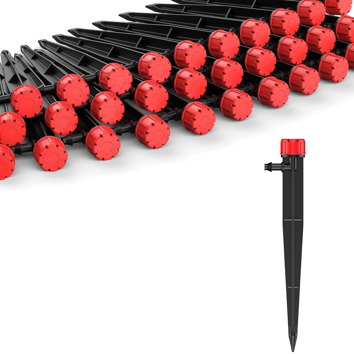 Pawfly 100 Pcs Drip Irrigation Emitters, Drip Emitters with Adjustable 360 Degree Water Flow, Garden Drippers for Plants Watering System, Sprinkler Heads for 1/4" Drip Irrigation Tubing