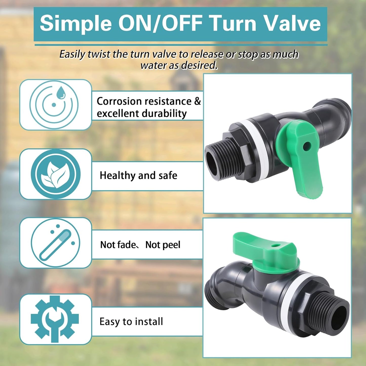 Plastic Rain Barrel Spigot, High Flow Valve Core, 3/4 NPS Inlet x 3/4 GHT Outlet Bulkhead Valve for Outdoor Plastic Bucket Rain water Drum Container Down Spout Collector in