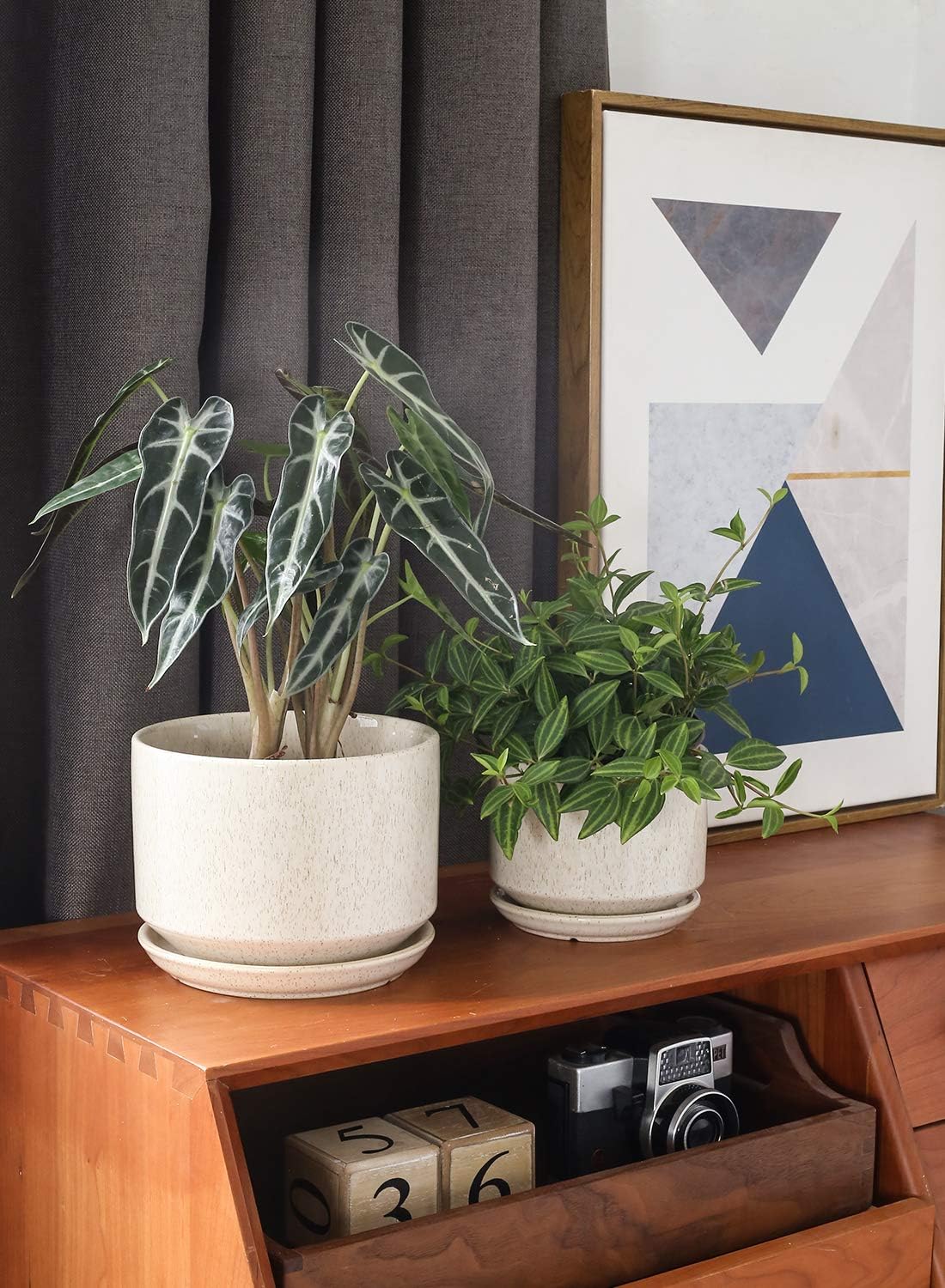 LE TAUCI Ceramic Plant Pots, 4.3+5.3+6.8 inch, Set of 3, Planters with Drainage Hole and Saucer, Indoor Flower Pot with Hole Mesh Pad, Gifts for Mom, Reactive Glaze Beige