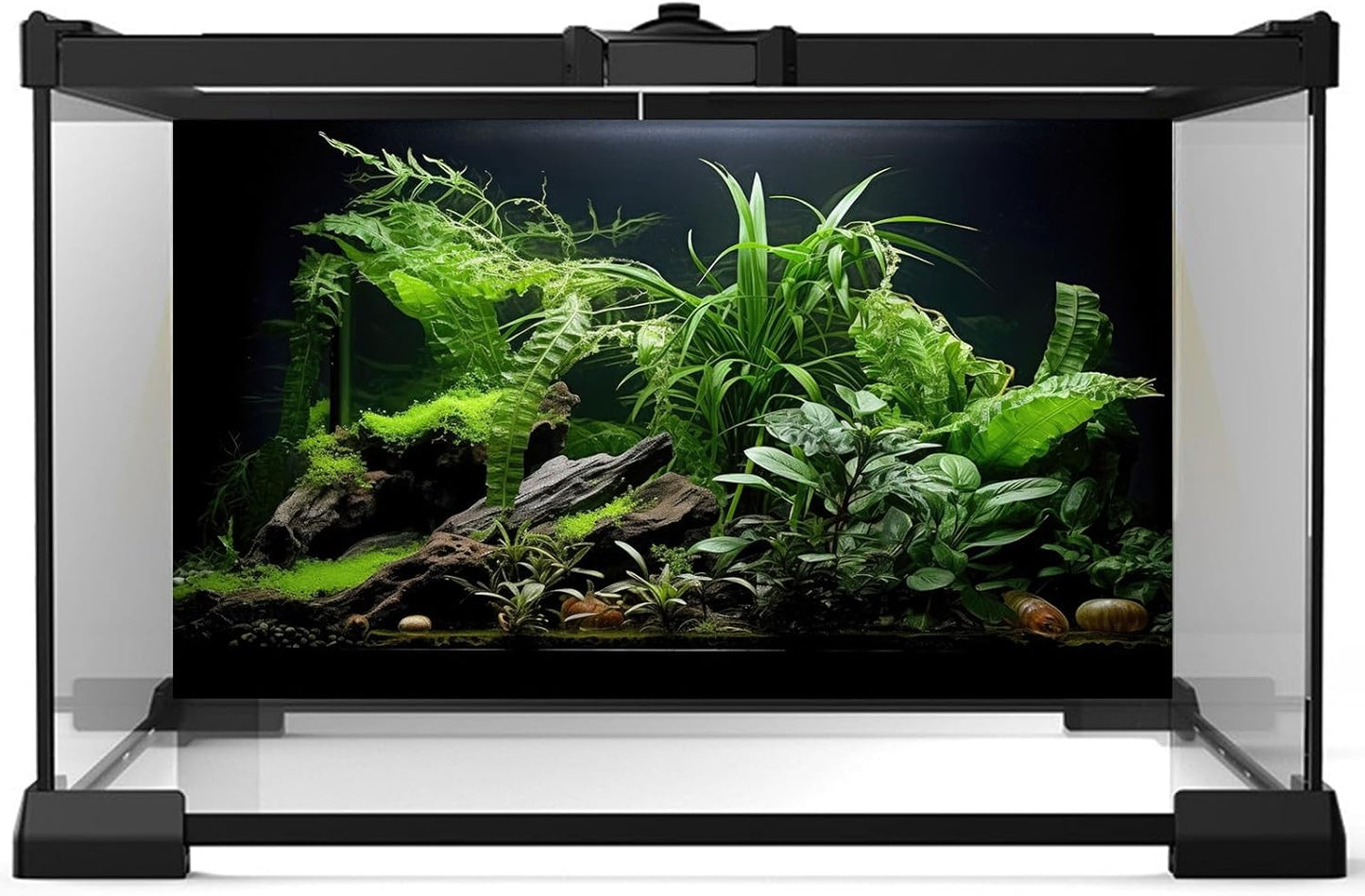 Aquarium Background Freshwater Green Plants Terrarium Background Aquatic Underwater Sea Grass Tank Background Wood Root Rock with Moss Jungle Style Fish Tank Background Poster Wallpaper 24x16in