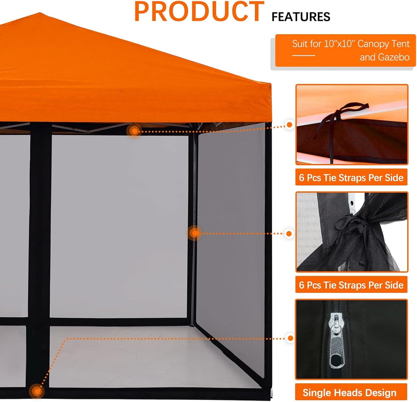 Mosquito Netting Outdoor Screen House Tent Screen Wall with Zipper for Camping, Patio, 10x 10 Gazebo and Tent (Black)