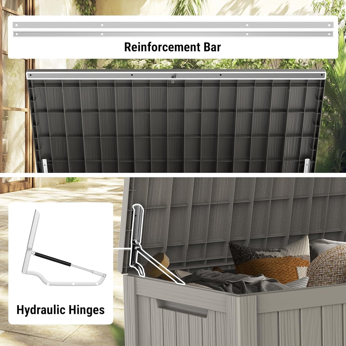 Mars Villa 180 Gallon Outdoor Storage Box Waterproof, Extra Large Resin Deck Box, Outside Storage Bin for Patio Furniture Cushion, Pool Supply, Sports Gear, UV Resistant and Weatherproof, Greige