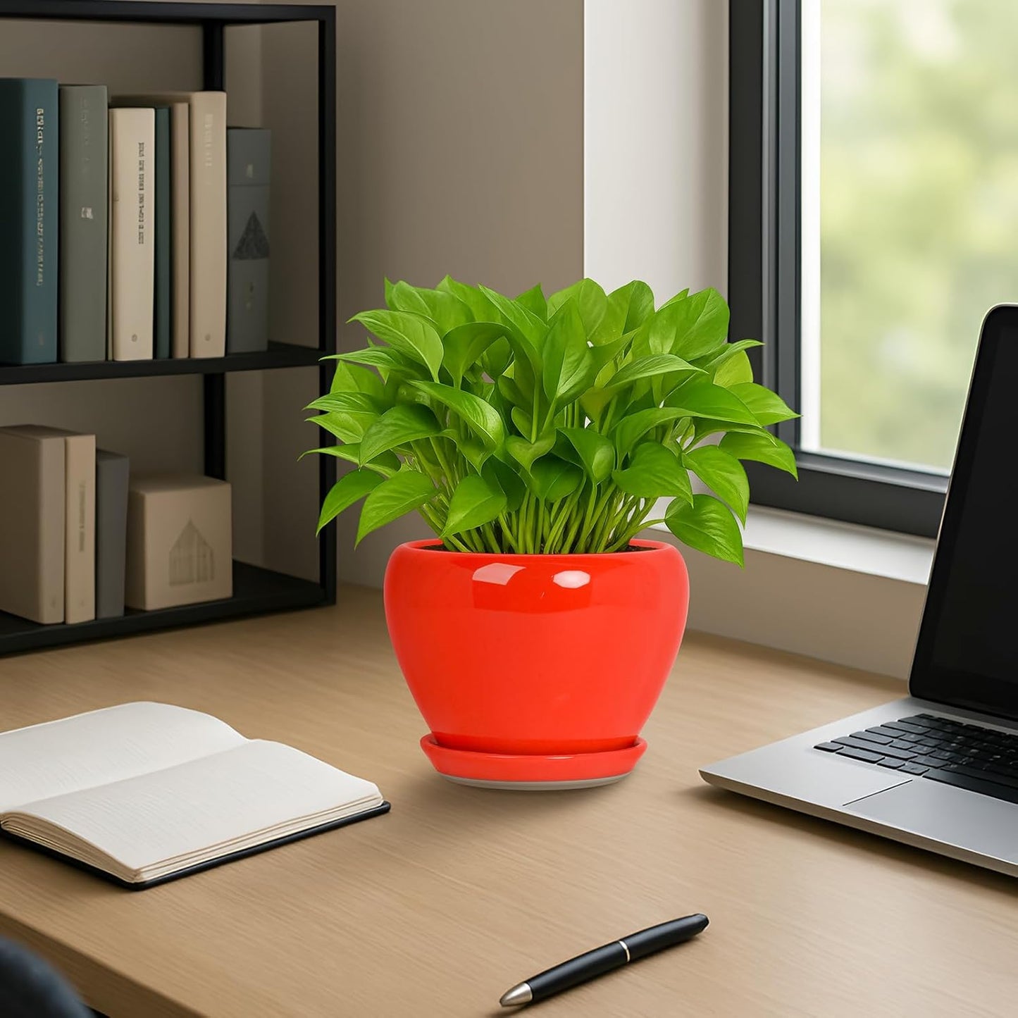 Deep Dream 6 Inch Plant Pots- Ceramic Planter Pot with Drainage Hole and Saucer, Round Flower Pot for Indoor Outdoor Succulent, Snake Plants and Cactus, Red