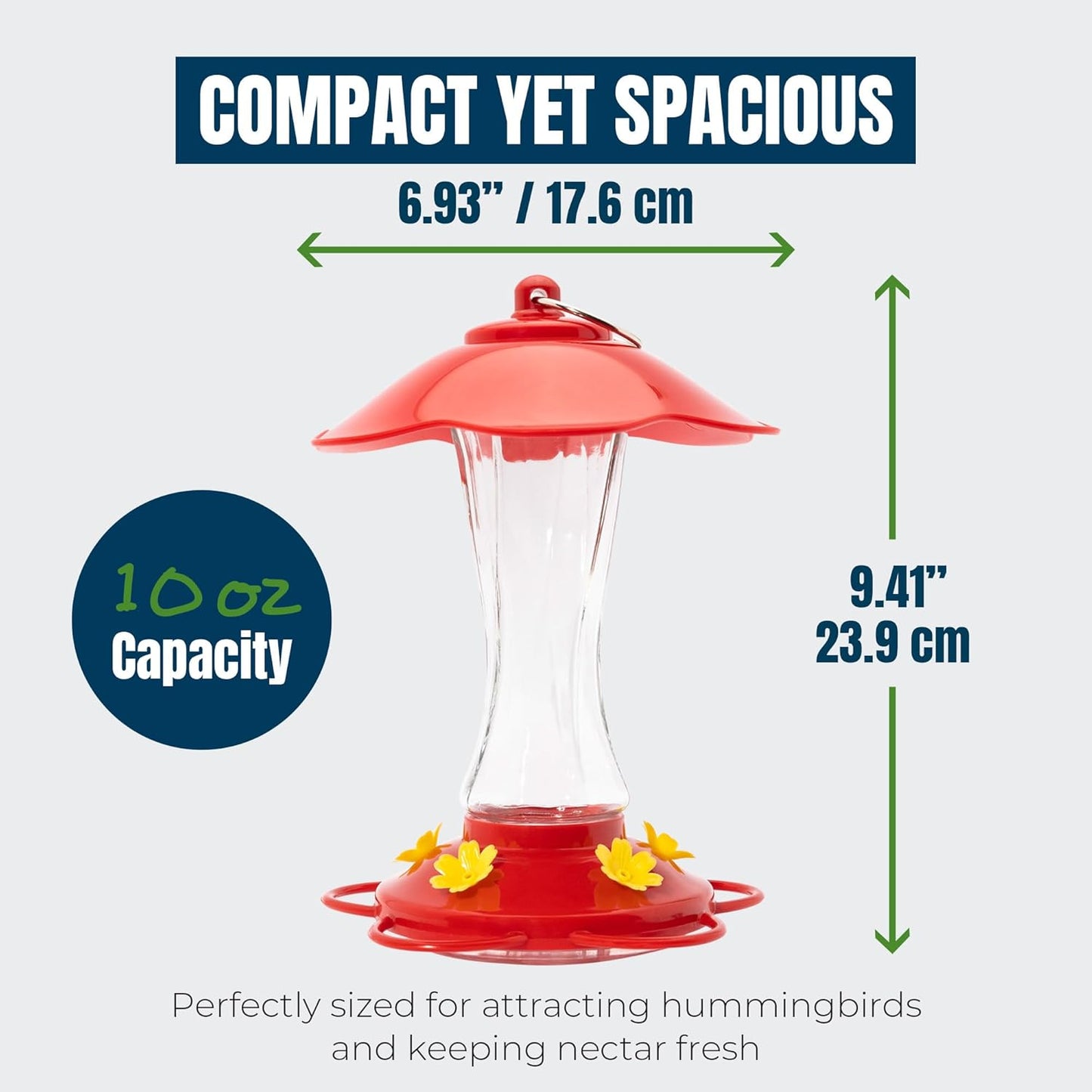 MEKKAPRO Hummingbird Feeders for Outdoors Glass - Red Hummingbird Feeders for Outdoors, Metal Ring, Bee-Proof Design, Easy Assembly, Red Hummingbird Feeder 10 oz