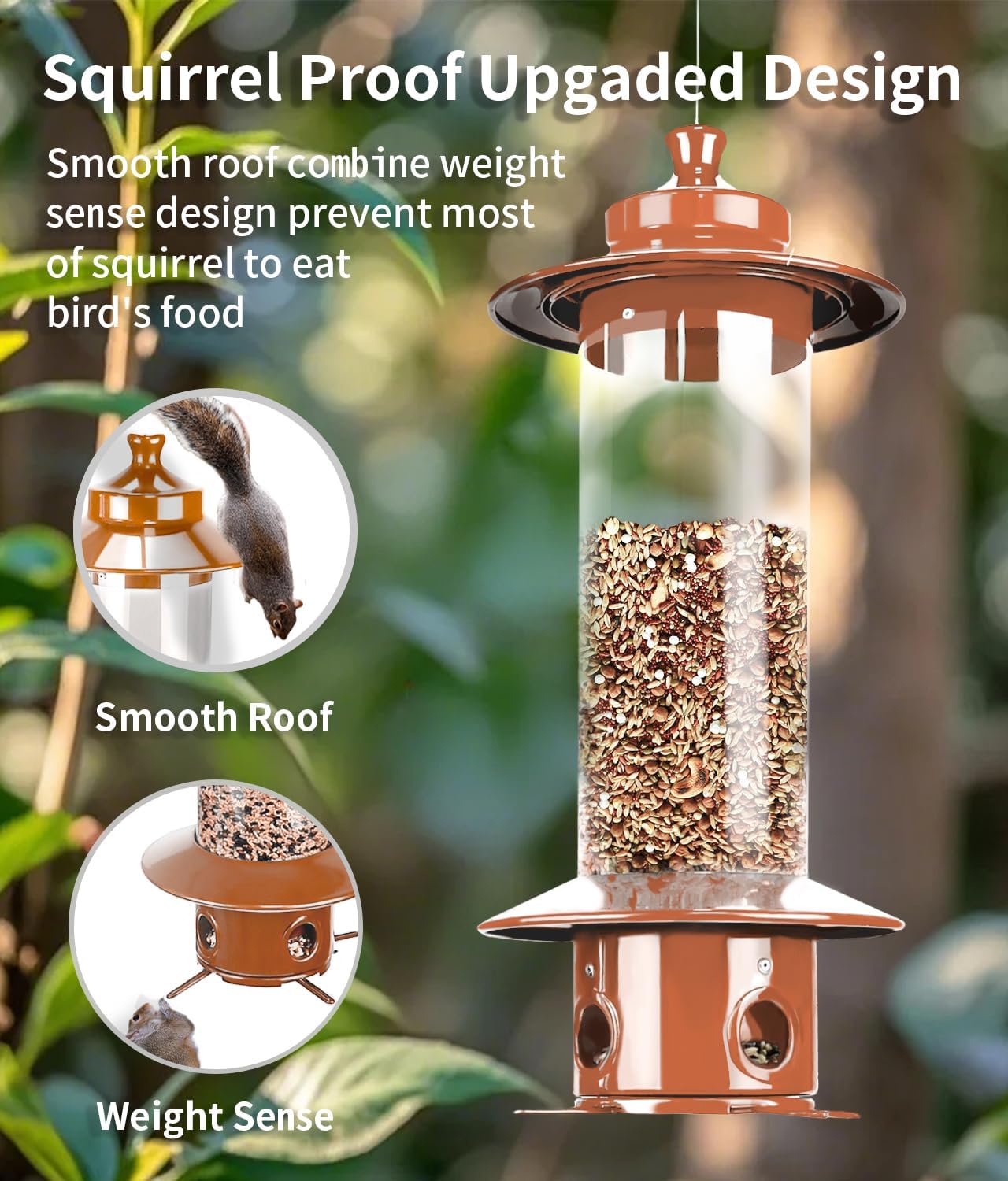 Squirrel Proof Bird Feeder for Outdoor, Gravity Sense Squirrel Proof Wild Bird Feeders for Finch Cardinal Chickadee, 4.8LB Large Capacity Hanging Birdfeeder