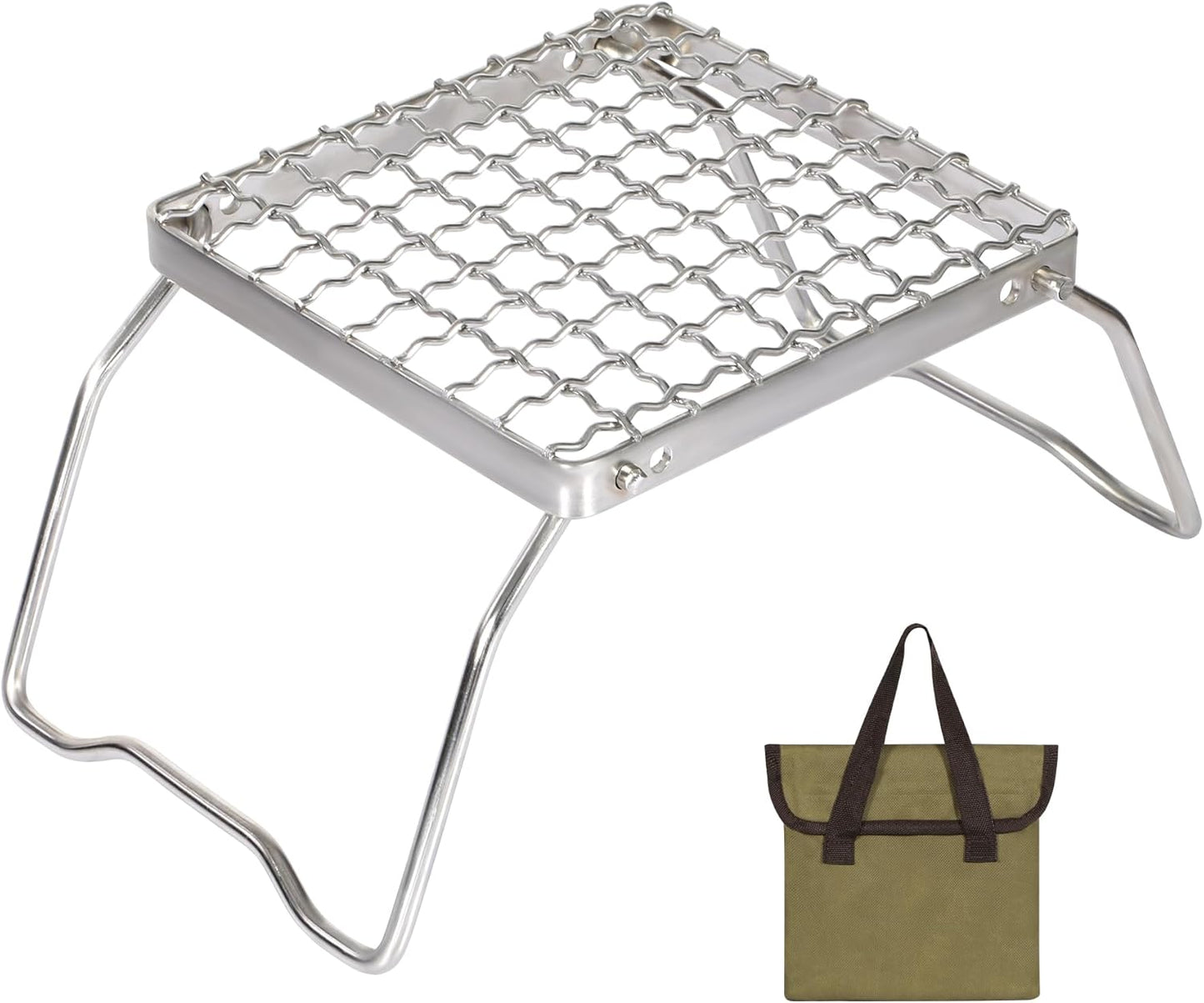 REDCAMP 6" Small Folding Campfire Grill, 304 Stainless Steel Firepit Grill Grate, Heavy Duty Portable Camping Grill with Carrying Bag for Outdoor Cooking Backpacking Hiking Picnics BBQ