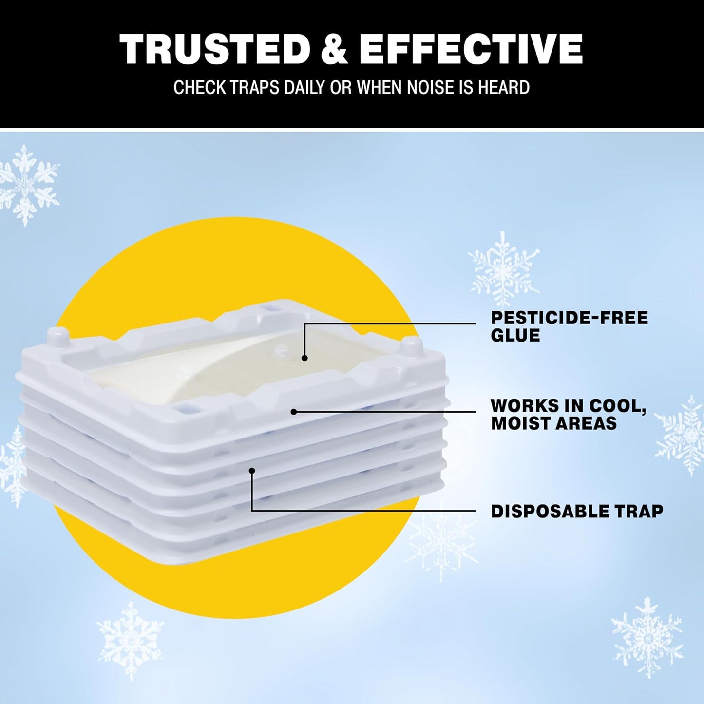 Catchmaster Freeze Resistant Glue Traps 6PK Mouse Traps Indoor for Home, Pest Control Adhesive Tray, Catch Bugs, Crickets, Spiders & Rats, Glue Boards for Cold Weather, House, Shed & Garage