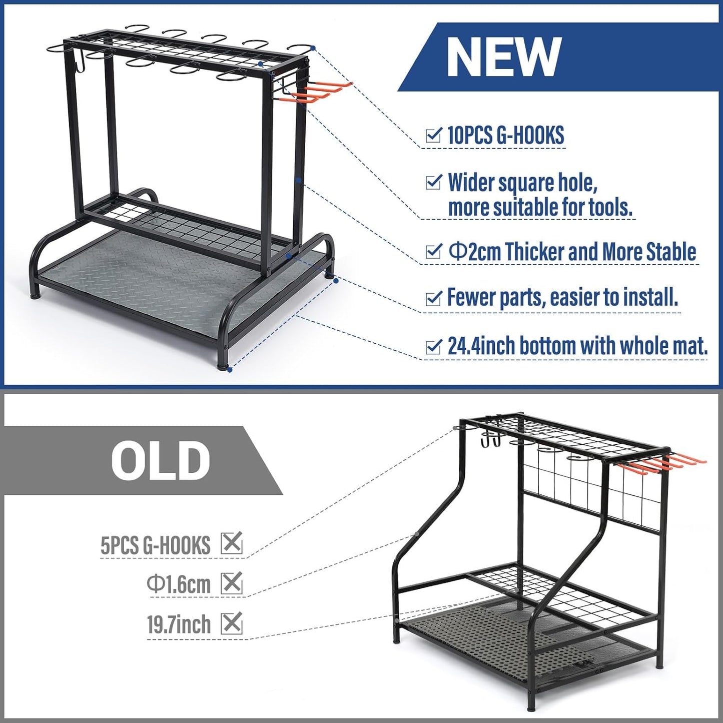 Garden Tool Organizer, Yard Tools Rack Holds 55 Long-Handled Tools/Rakes/Brooms for Garage Organization and Storage, Shed, Outdoor, Lawn, Heavy-Duty Steel, Black, Easy Assembly