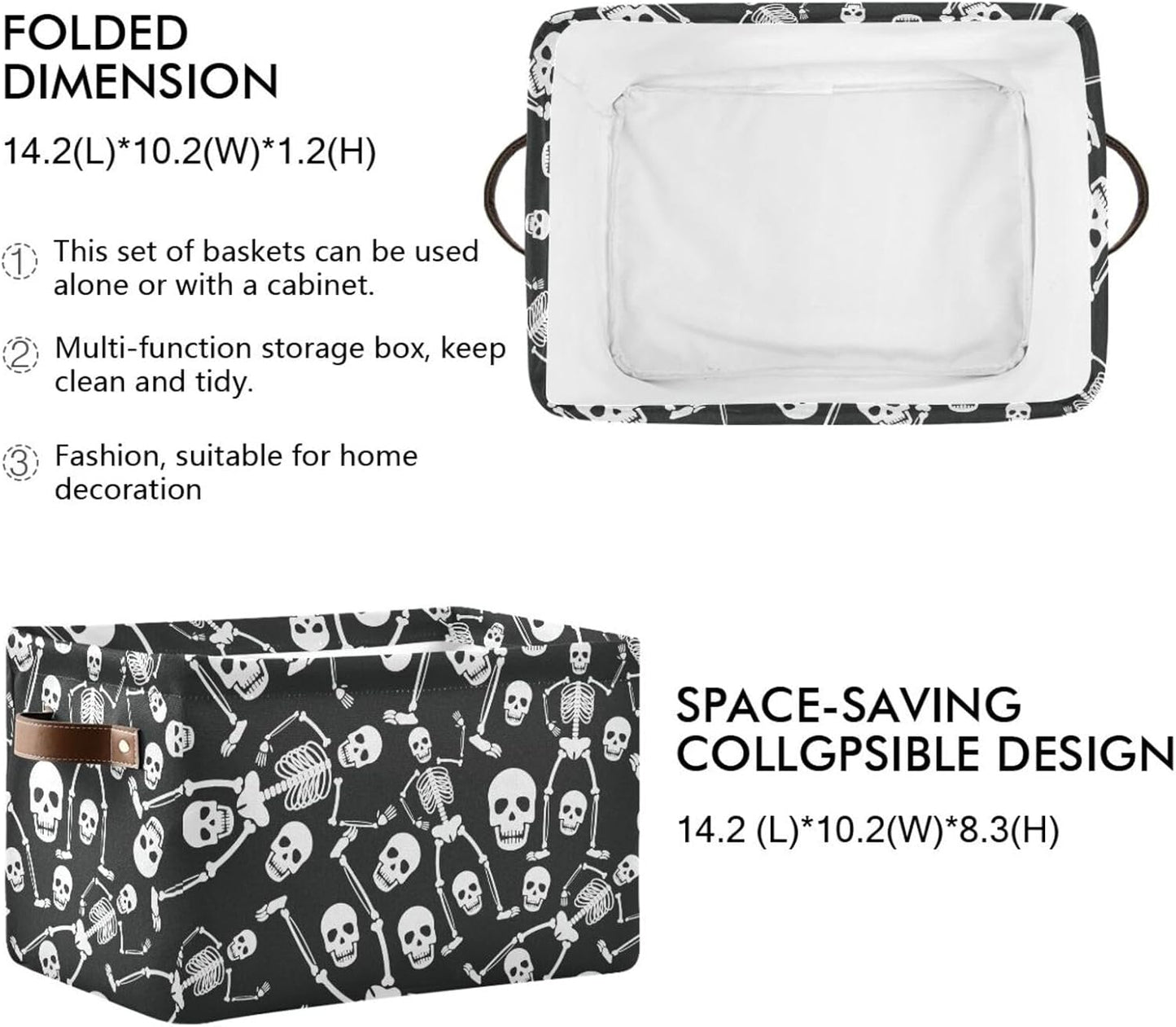 Skull Rectangular Storage Basket Organizer Bin Shelf Baskets For Clothes Gifts For Home Office Dorm