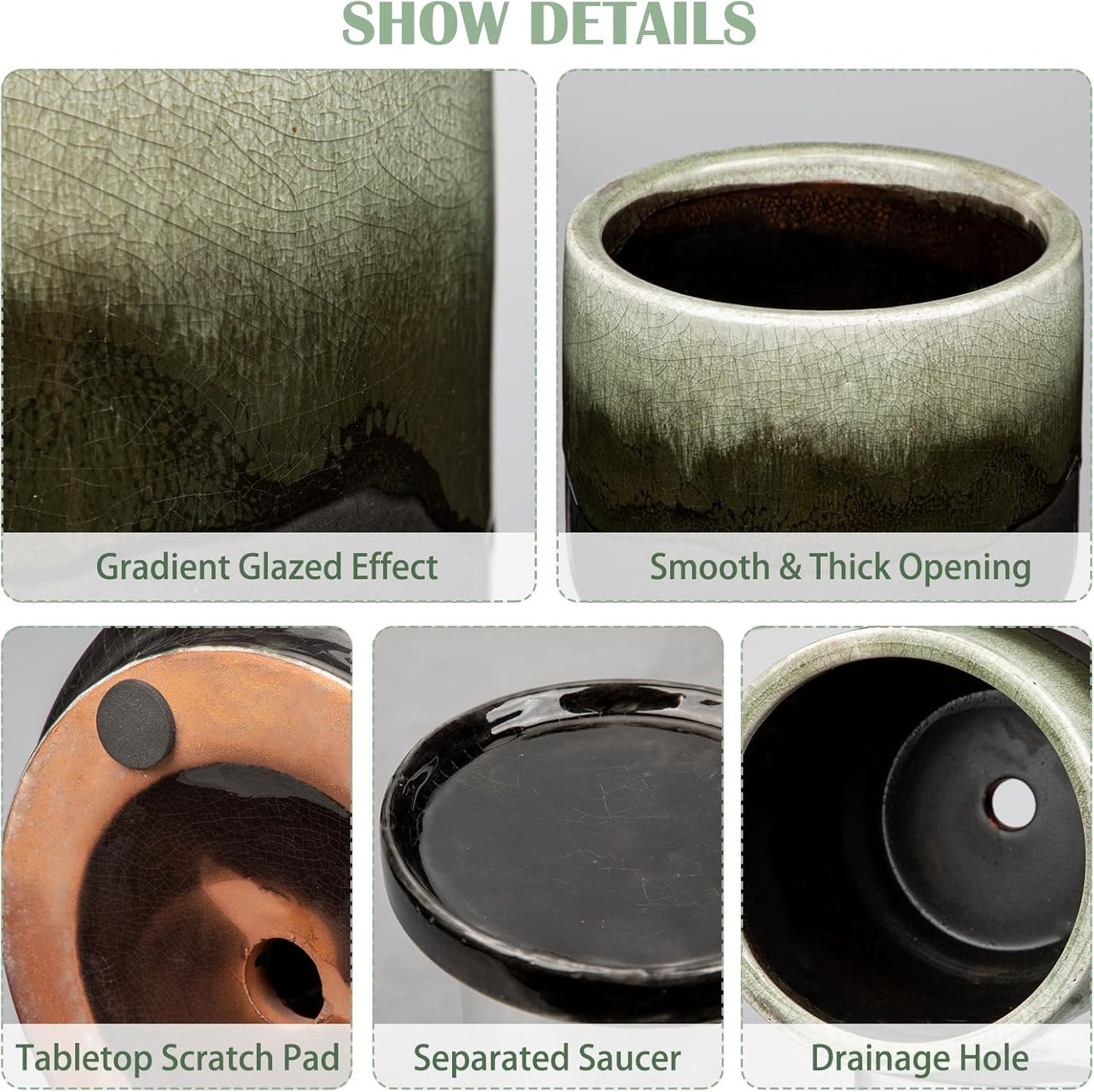 Oairse Ceramic Pot for Plants - 5.5 inch Small Planter with Drainage Hole and Saucers - Gradient Black Outdoor Indoor Flower Pot for Succulent, Cactus, Snake Plant, Herb