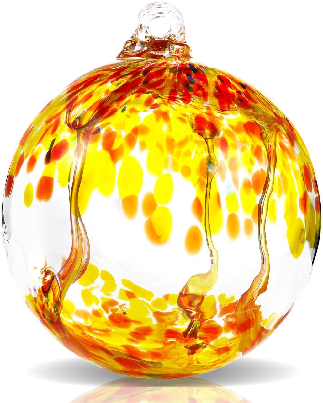 VOREEN 6" Hanging Glass Garden Gazing Ball Hand Blown Glass Witch Ball Christmas Ornament Friendship Balls for Outdoor Garden Patio Window Home Décor, Gift for Mom Wife Friend, Orange