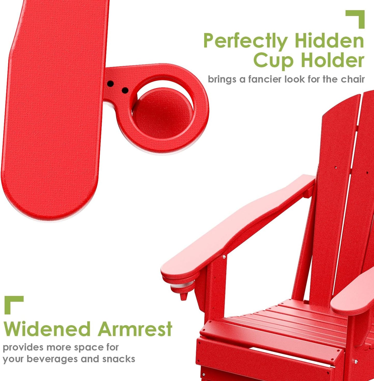 GREENVINES Folding-Adirondack-Chairs-Set-of-2 | HDPE Plastic | Fire Pit Chair | All Weather | Cup Holder | Red | for Deck Backyard Patio Outdoor Garden