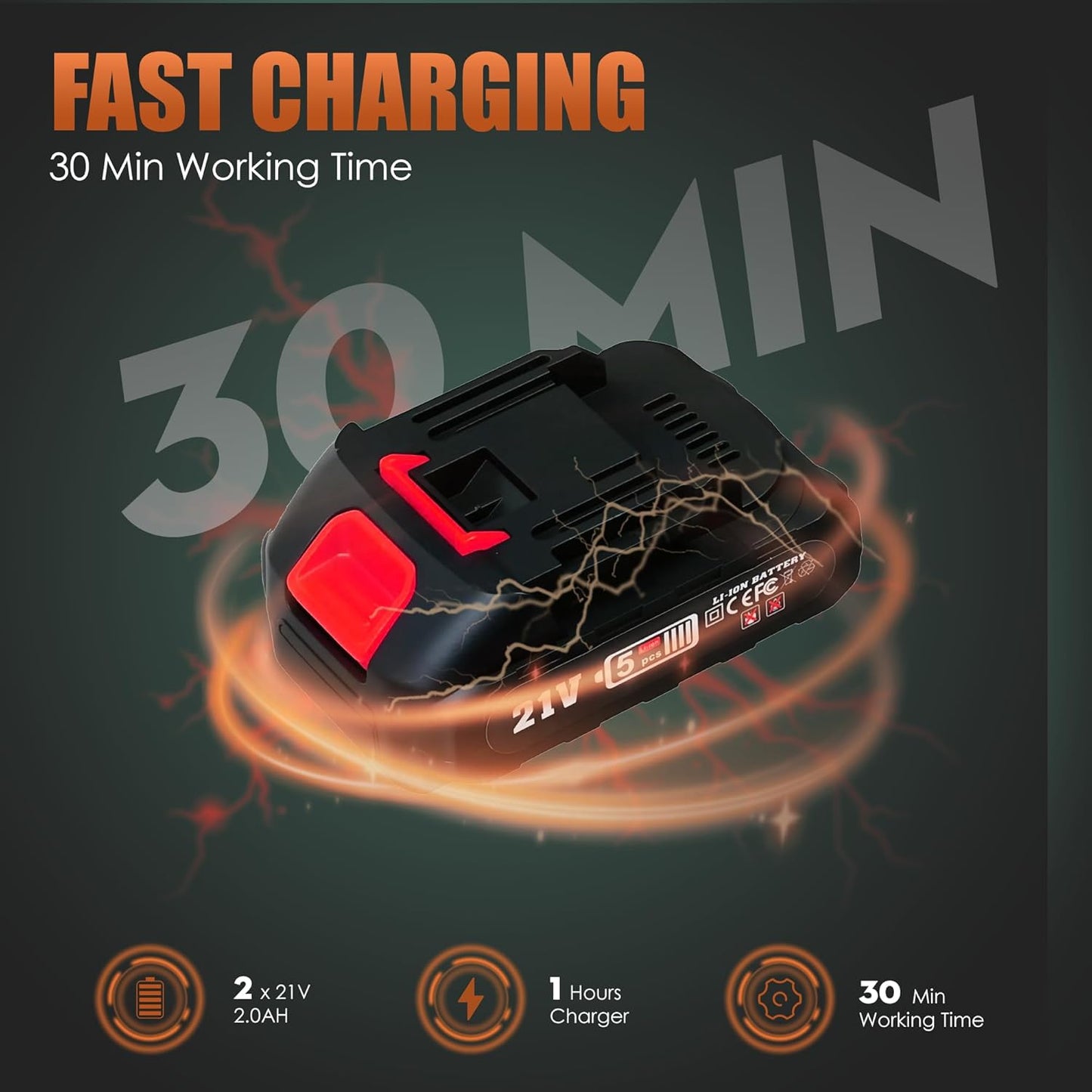 Cordless Leaf Blower 21V Electric - Lightweight Handheld, Speed Control via Pressure Switch, 2 x 2.0Ah Batteries & 1-Hour Fast Charger, for Lawn Care, Leaf Blowing, Small Gravel - Garden Cleaning