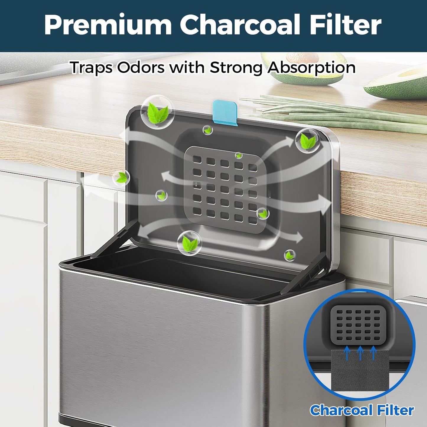 Stainless Steel Hanging Trash Can with Lid and Inner Bucket, 1 Gallon Kitchen Compost Bin for Counter Top, Under Sink or Wall Mount, Small Garbage Can for Cupboard/Bathroom/Bedroom/RV