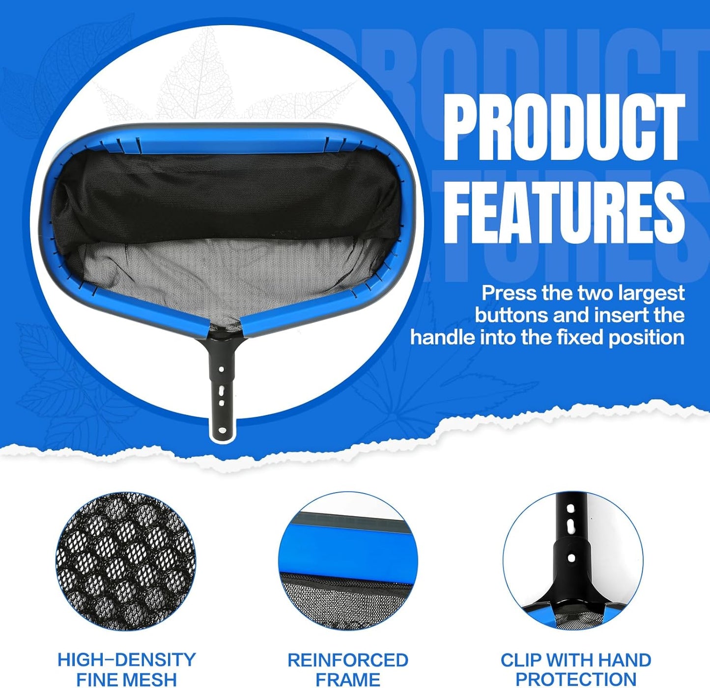 joyhalo Pool Skimmer Net with Pole,Upgraded Extra Wide Scoop Edge, Swimming Leaf Rake with 2.5FT-10FT Adjustable Aluminum Pole for Cleaning Leaves, Debris