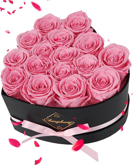 16 Flowers Preserved Roses Gifts for Women, Pink Forever Flowers Womens Birthday Gifts for Women Wife Friends Preserved Flower Rose Gift for Mom Her Wife gf