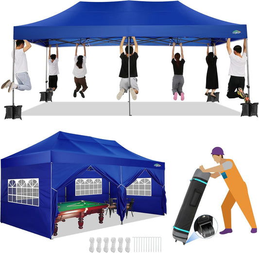 COBIZI 10x20 Canopy with Sidewalls, Heavy Duty Party Tent Pop up carpas para Fiestas, Tents for Parties, Wedding, Outdoor Ez up Foldable Portable Canopy Tent with Wheeled Bag, Navy Blue Upgrade