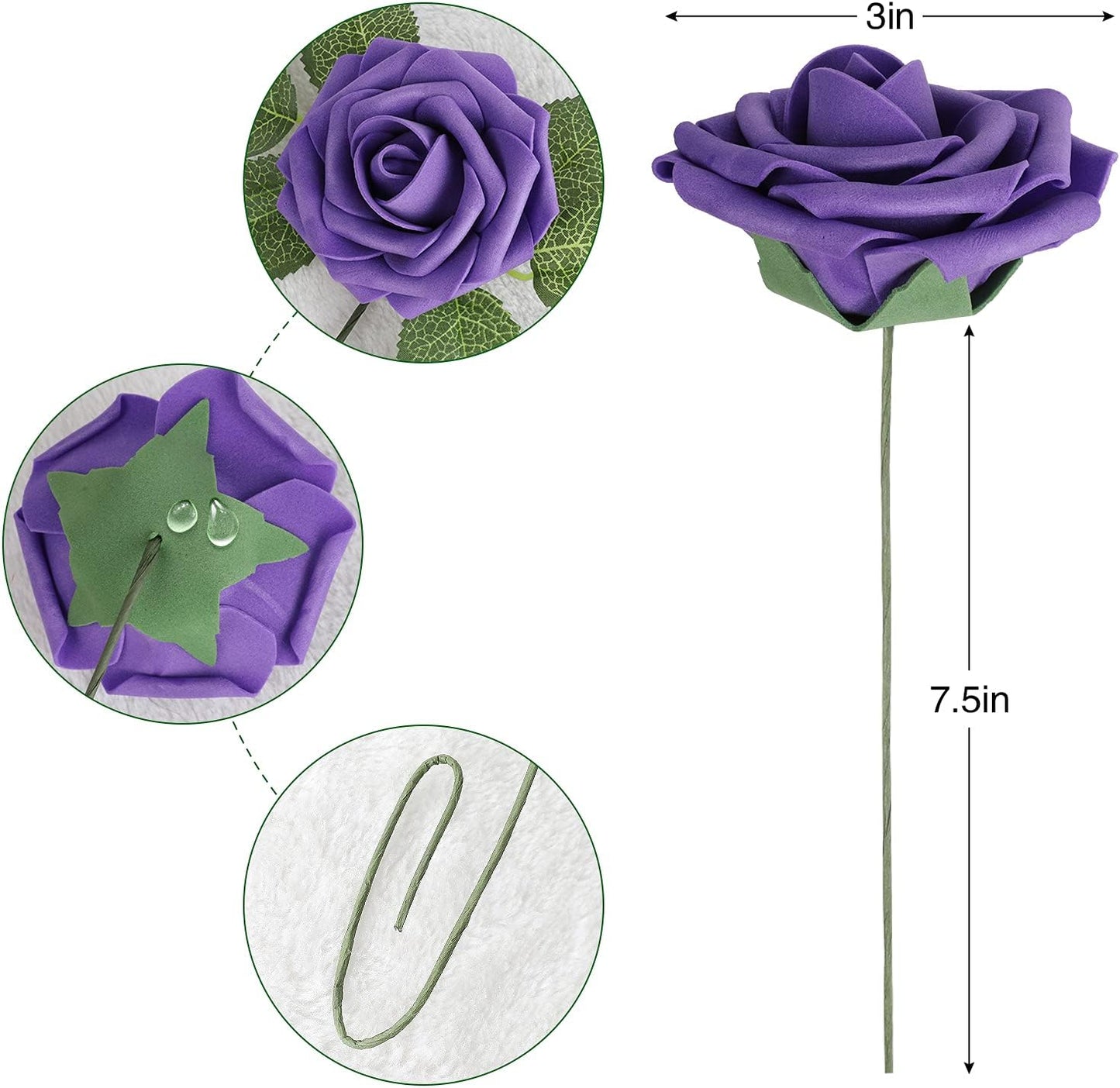 AmyHomie Artificial Flower Seriesc Purple Rose 25pcs Real Looking Fake Roses w/Stem for DIY Wedding Bouquets Centerpieces Arrangements Party Baby Shower Home Decorations