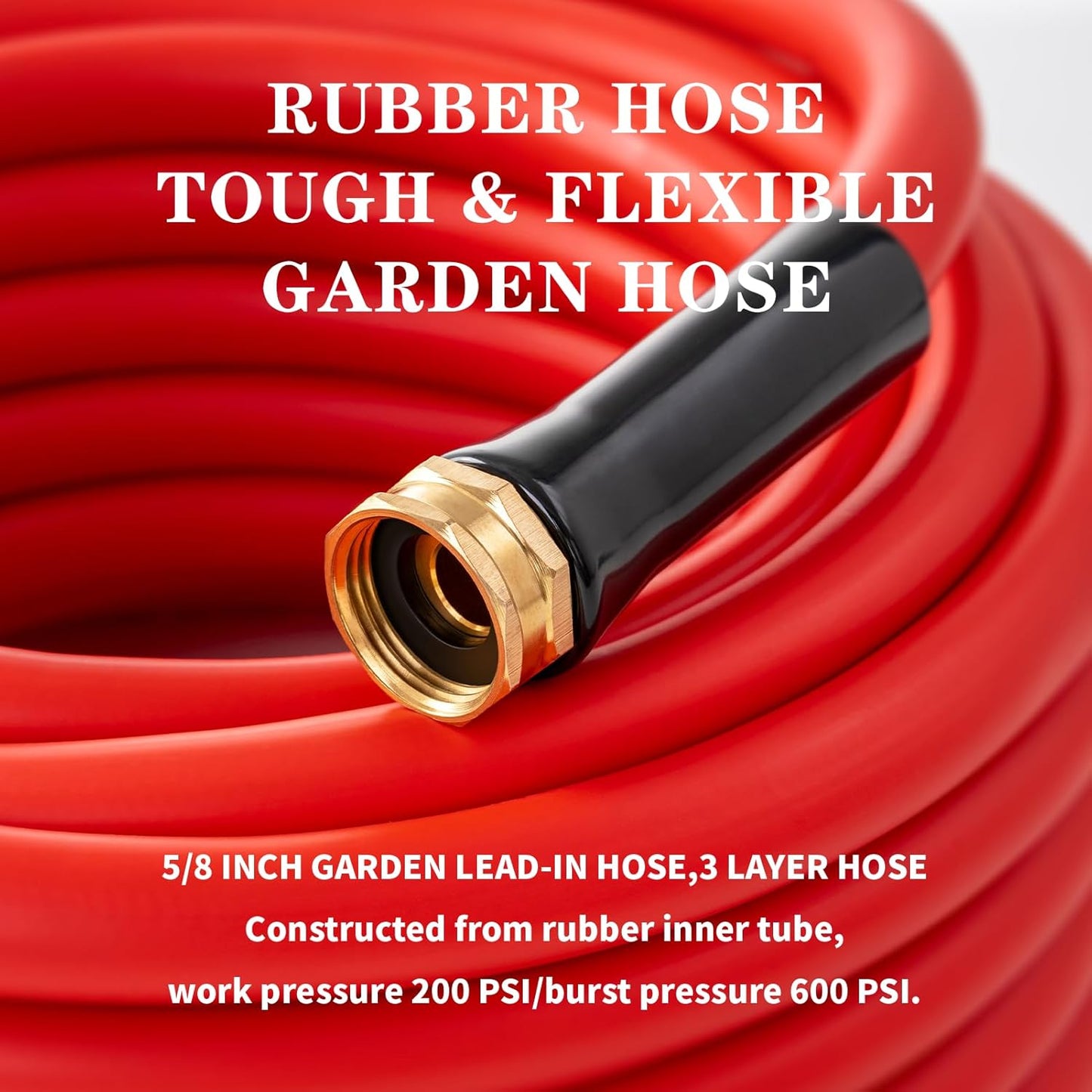 Garden Hose 10 ft x 5/8” Hot Water Hose,-50°F to 190°F, Burst 600Psi Flexible & Lightweight Upgraded Rubber Hoses,3/4” Solid Fittings for All-weather Outdoor Lawn & Garden