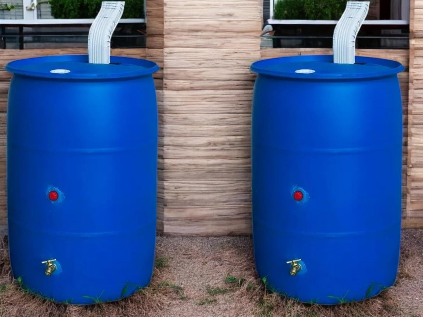 55-Gallon Rain Barrel with Spigot, Blue, Water Collection Container (2 Pack)