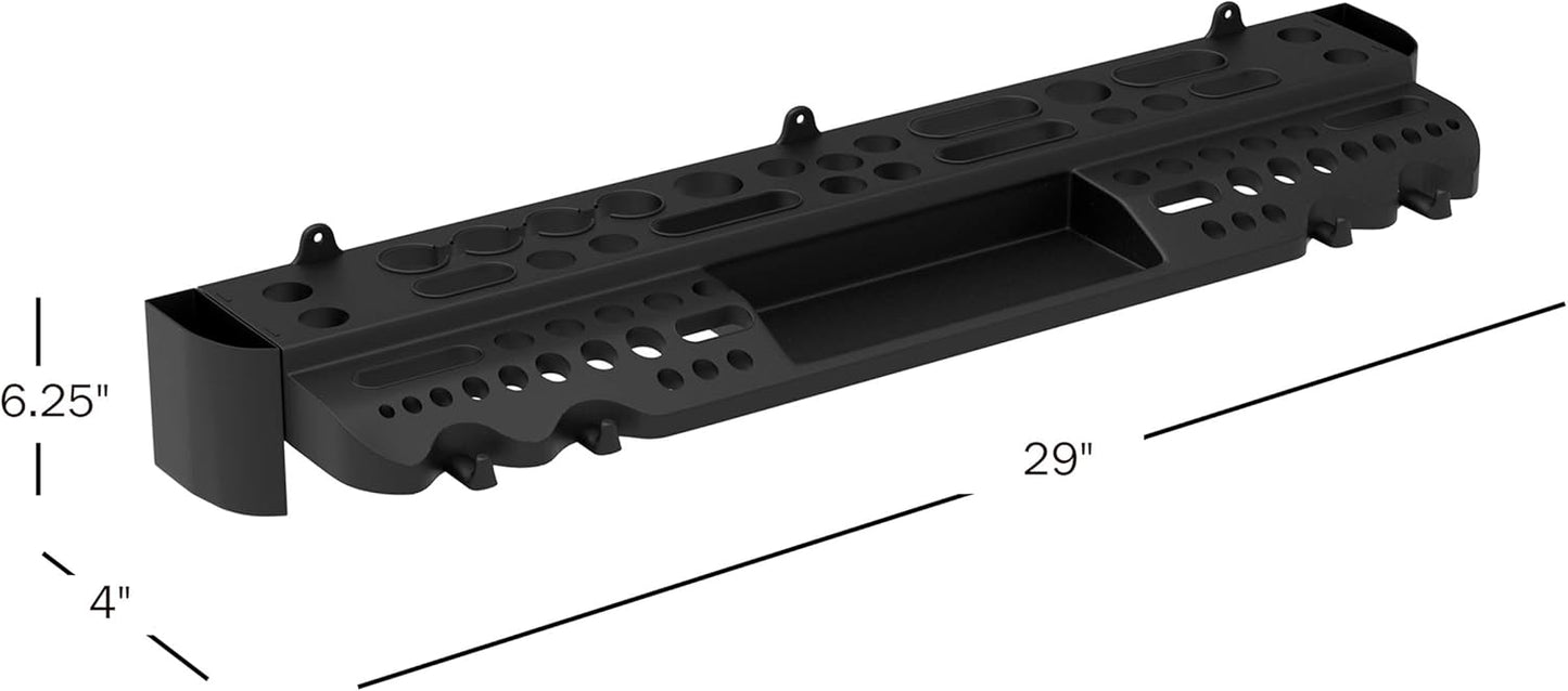 Tool Storage Shelf Wall Mount Utility Shelf Organizer Rack Has 61 Slots, 4 Hooks, 2 Compartments Garage Shelving and Tool Organizers by Stalwart