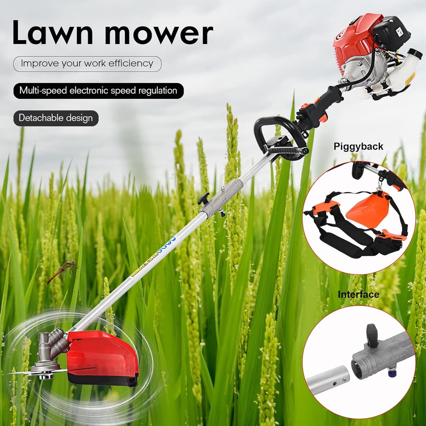 2024 New Gas Weed Wacker, 52cc 2-Stroke 5 in 1 Multi-Functional Lawn Mower Hedge Trimmer Pruners Gas Powered Brush Cutter, Weed Eater for Grass and Bush Shipping from US (Red 2)