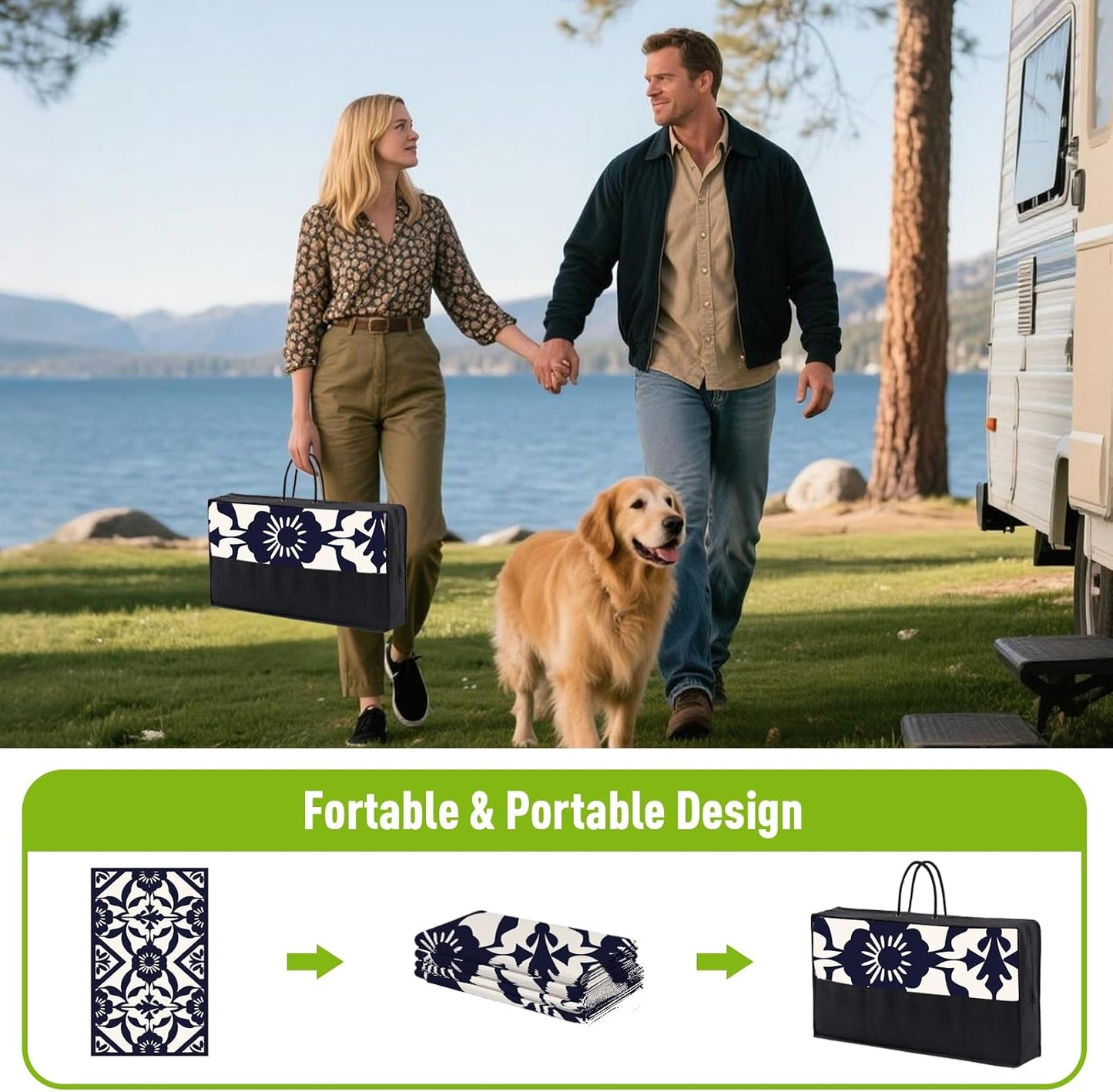 WILDROOTS 5x8 Feet Klein Plastic Outdoor Rug, Stain Resistant Waterproof Reversible Outdoor Patio Rug, Fade Resistant Camping Rug