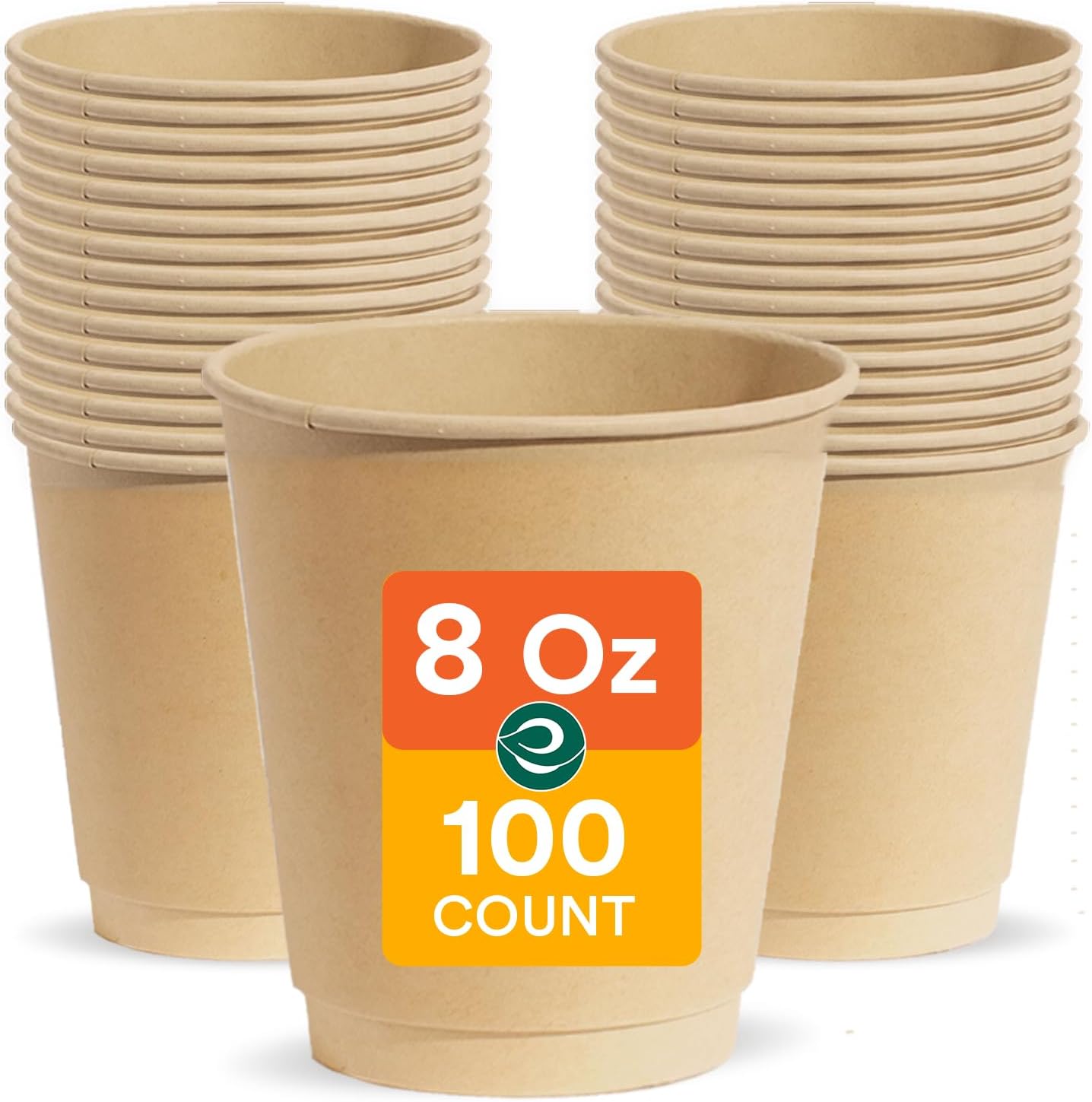ECO SOUL 100% Compostable Plant-Based 8oz Hot Cups | (100 Count, 8 oz Hot Cups) | Disposable Bagasse Paper Cups | Eco-friendly Cups | Sturdy, Microwave & Oven Safe