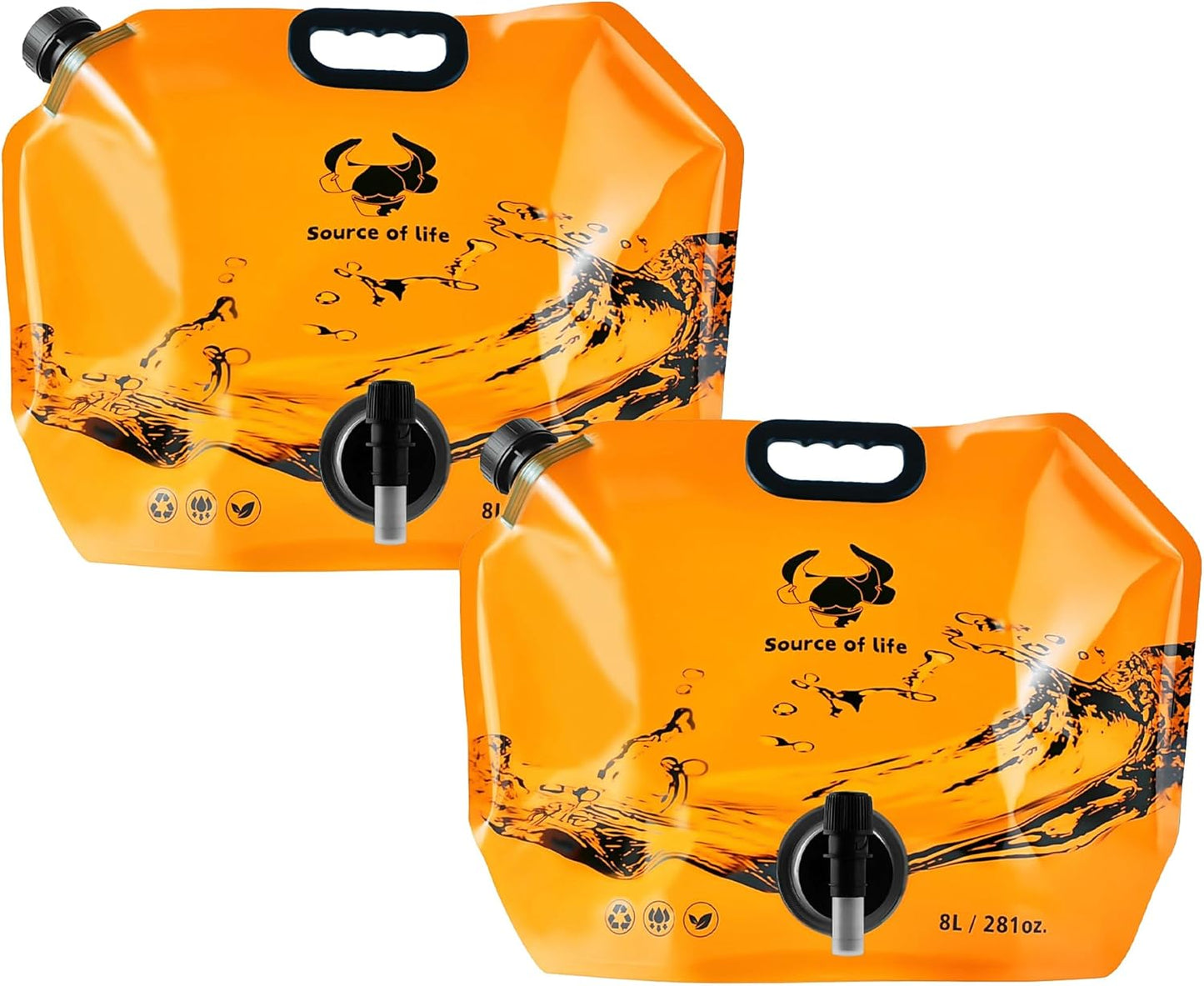 Collapsible 8L Water Storage Bag, BPA-Free Portable Folding Water Jug with Adjustable Faucet, Leakproof Emergency Water Bag for Camping, Hiking, Riding, Outdoor Sport (Orange, 2)